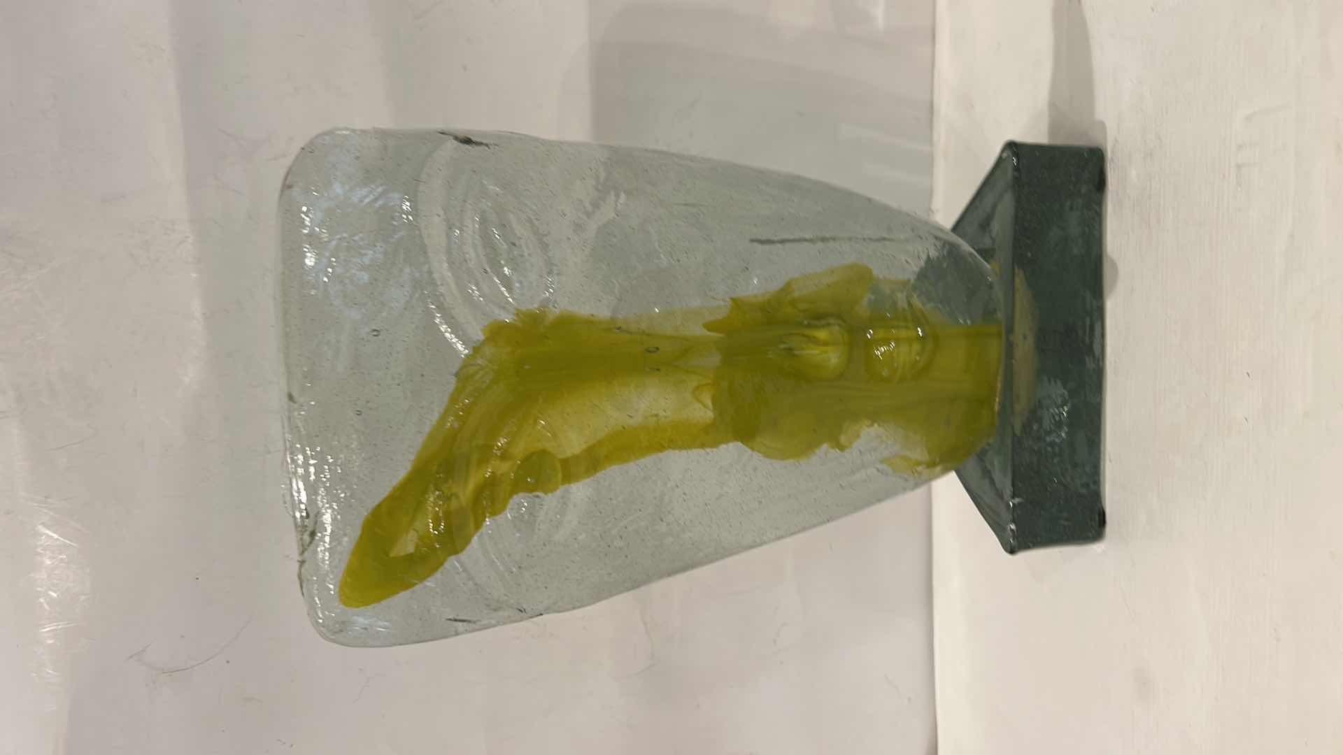 Photo 1 of ART GLASS SCULPTURE FEATURING A FACE MOTIF WITH YELLOW ACCENTS H11”