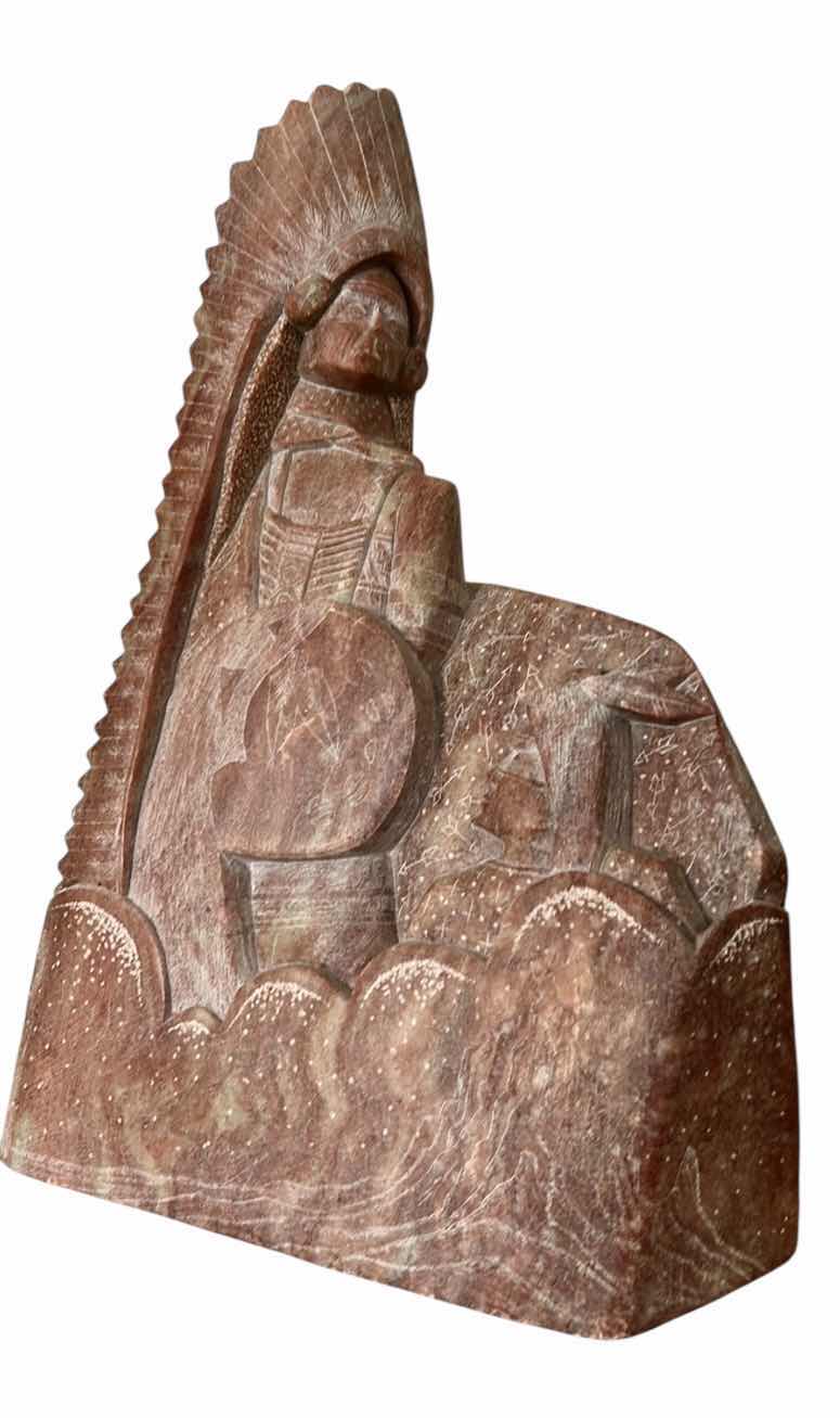 Photo 1 of HAND-CARVED ALABASTER SCULPTURE OF A NATIVE AMERICAN FIGURE,  CREATED BY A NAVAJO ARTIST H13 1/2”