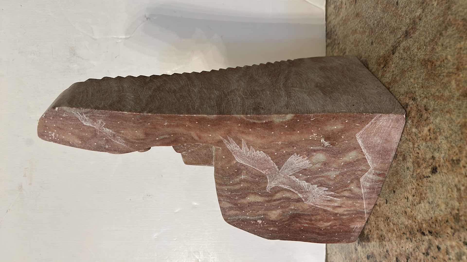 Photo 1 of HAND-CARVED ALABASTER SCULPTURE OF A NATIVE AMERICAN FIGURE,  CREATED BY A NAVAJO ARTIST H13 1/2”