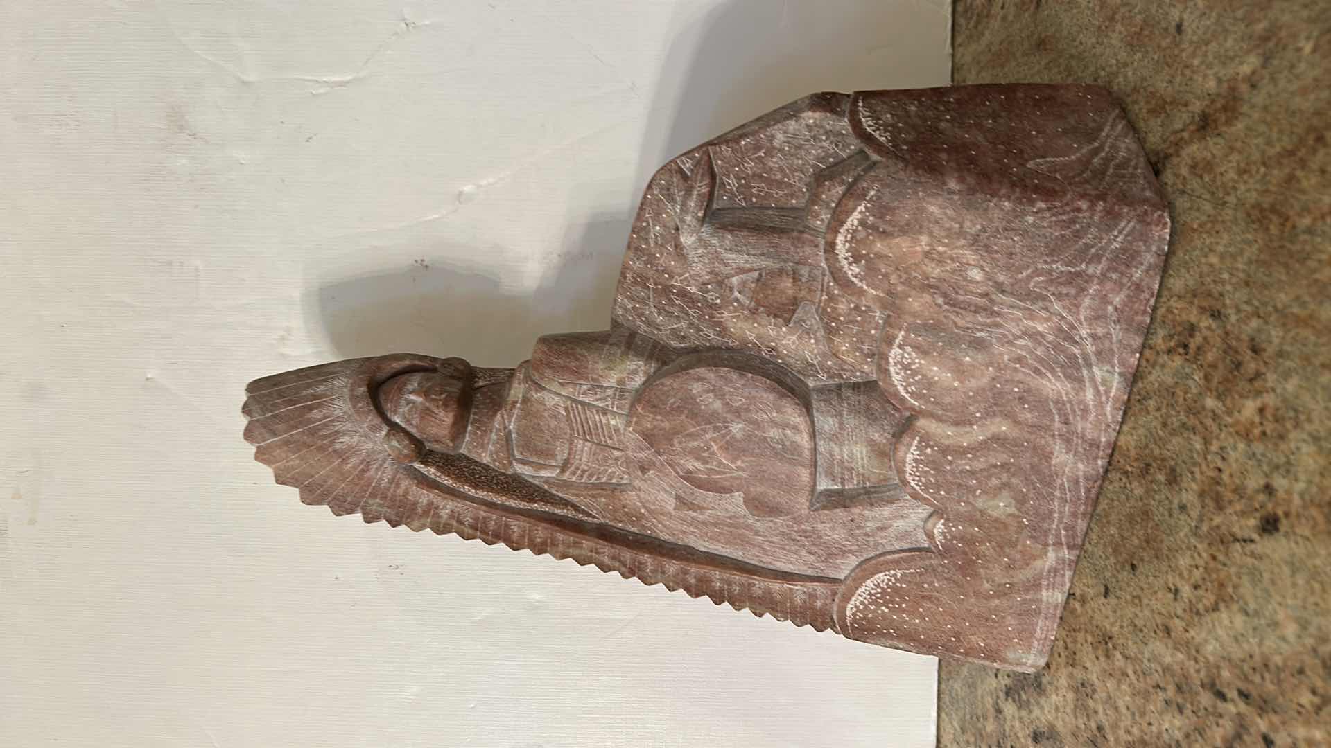 Photo 1 of HAND-CARVED ALABASTER SCULPTURE OF A NATIVE AMERICAN FIGURE,  CREATED BY A NAVAJO ARTIST H13 1/2”