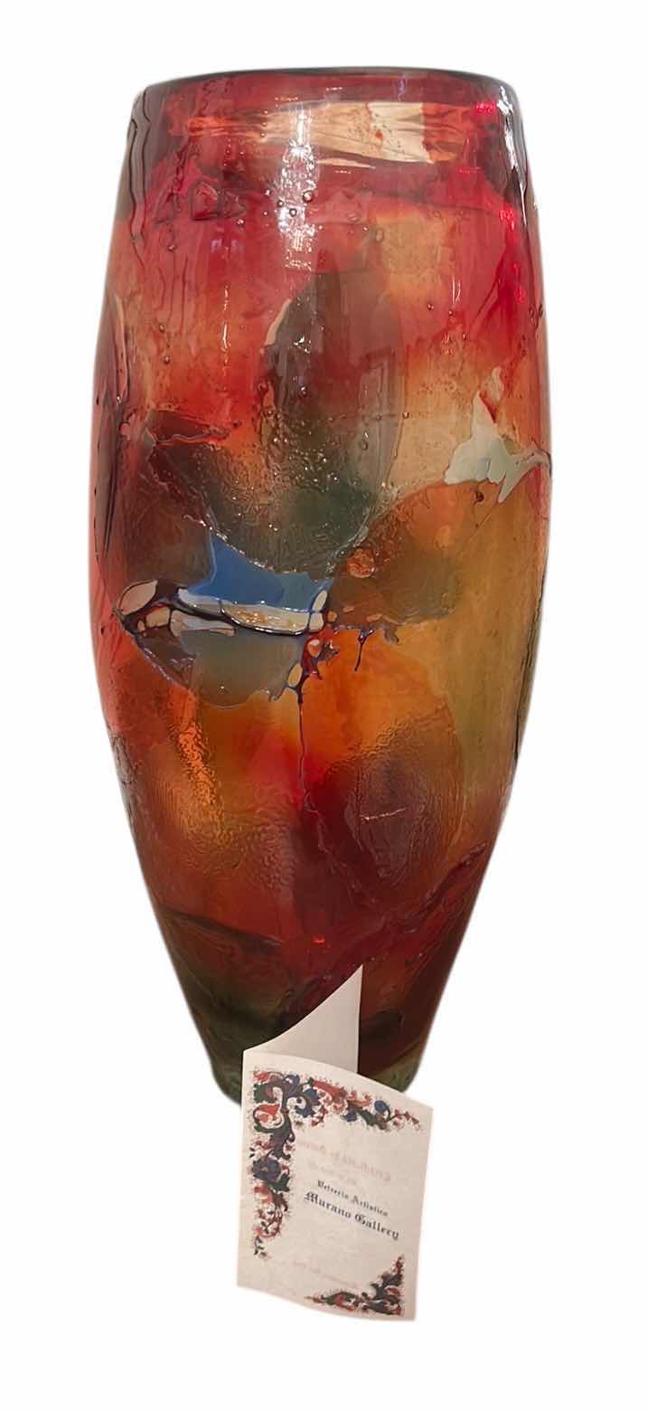 Photo 1 of 26.5” MURANO GALLERY NUMBERED GLASS VASE WITH COA