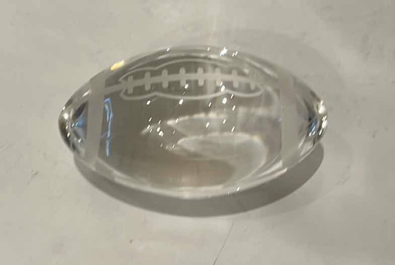 Photo 1 of OLEG CASSINI, MINIATURE FOOTBALL, GLASS PAPERWEIGHT H3”