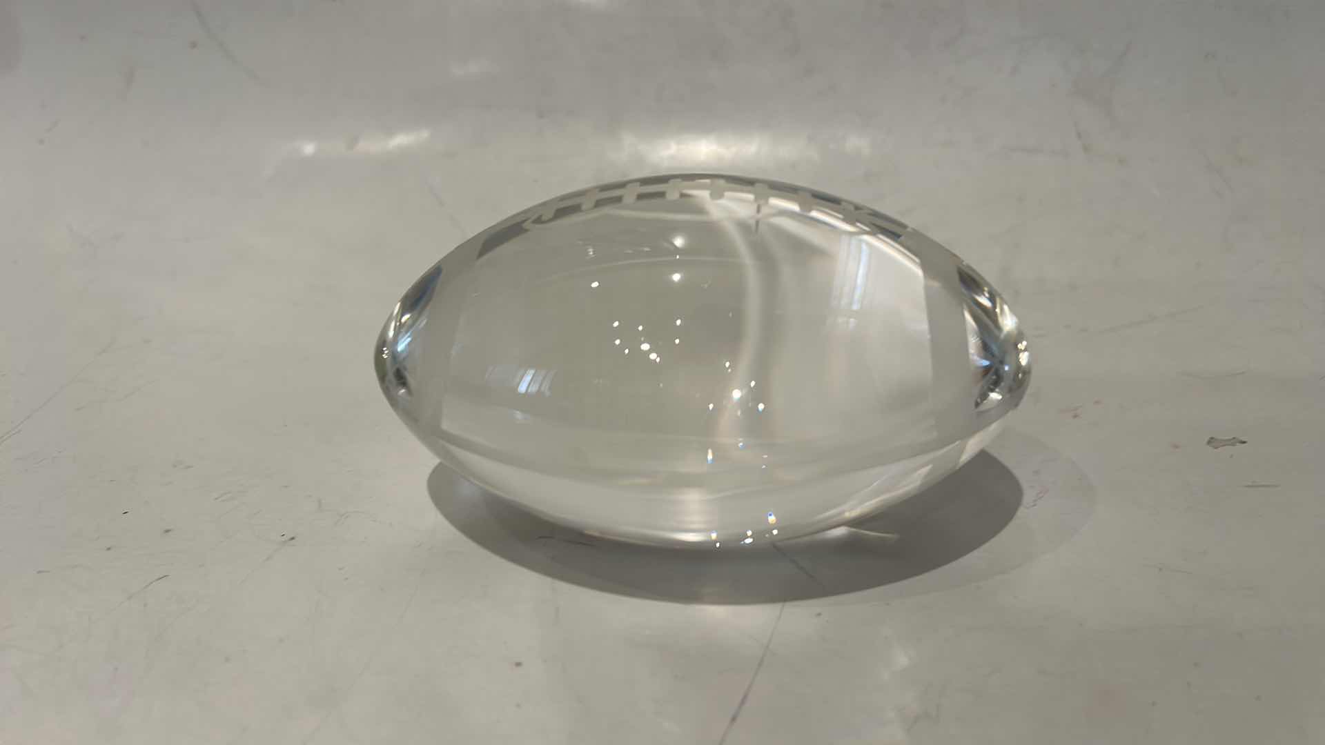 Photo 1 of OLEG CASSINI, MINIATURE FOOTBALL, GLASS PAPERWEIGHT H3”