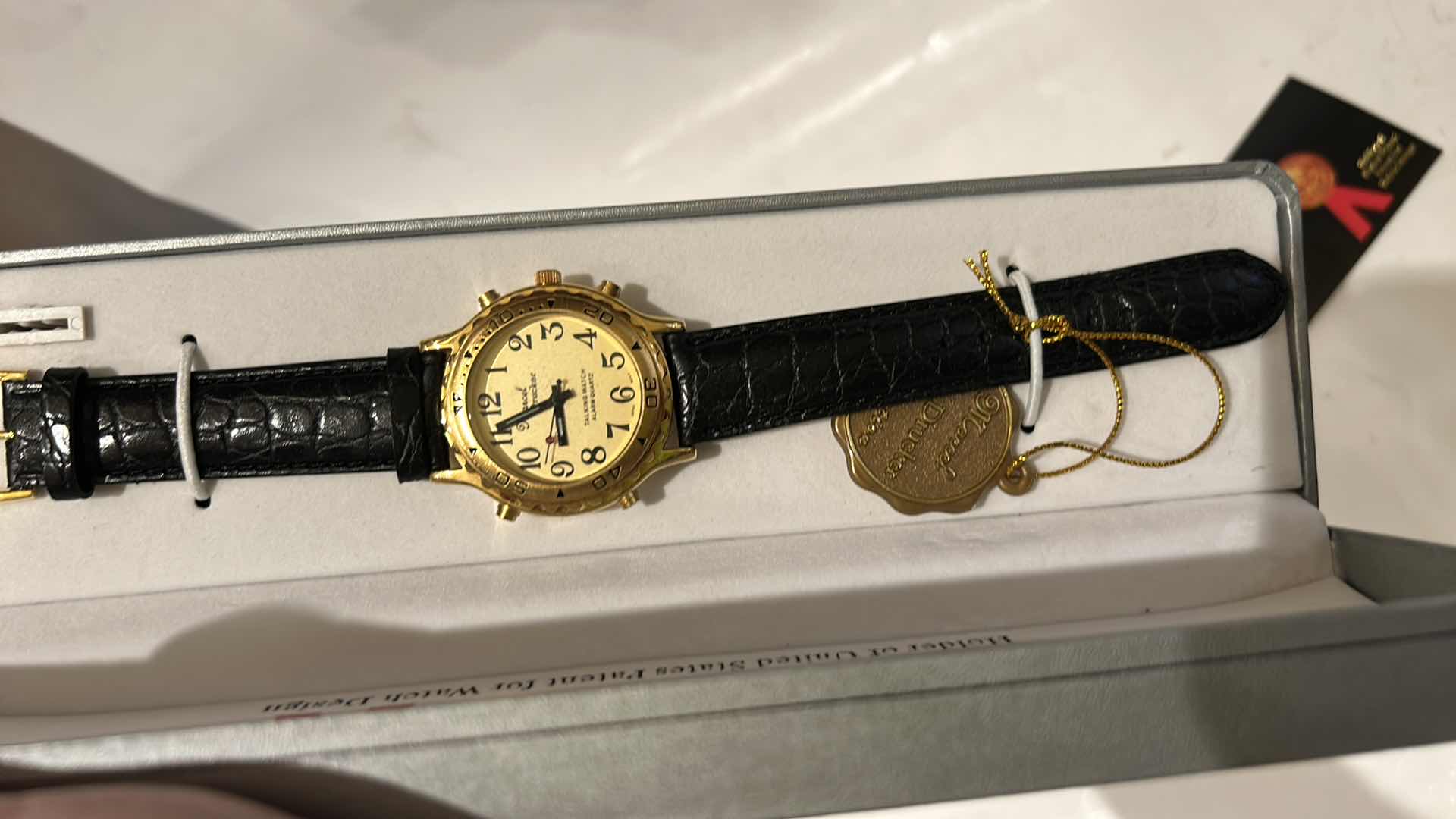 Photo 1 of MARCEL DRUCKER GOLD TONE TALKING WATCH FOR MEN LEATHER BAND