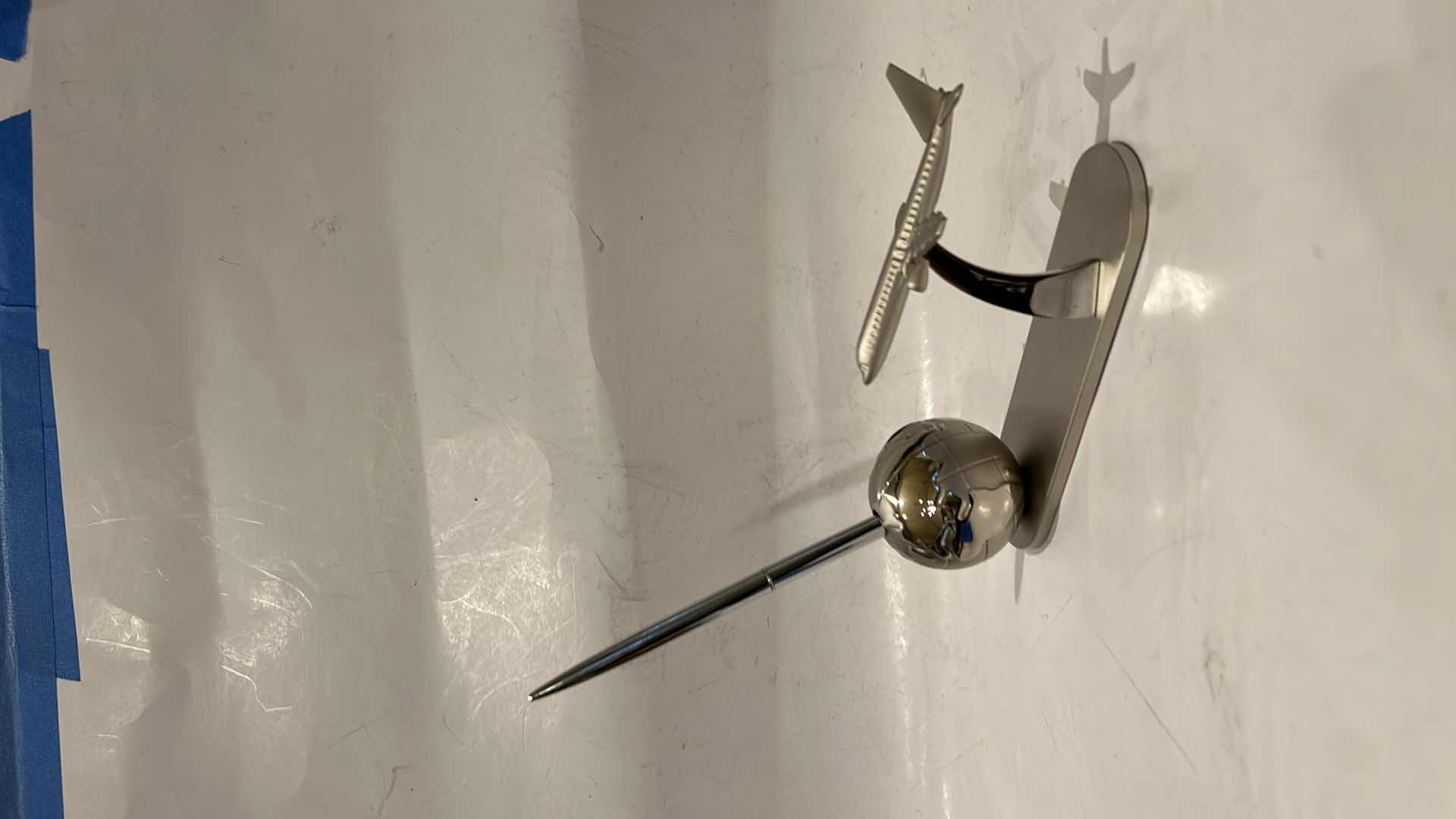 Photo 1 of NOVELTY AIRPLANE AND GLOBE CLICK PENHOLDER (HEIGHT WITHOUT PEN 2 1/2”)