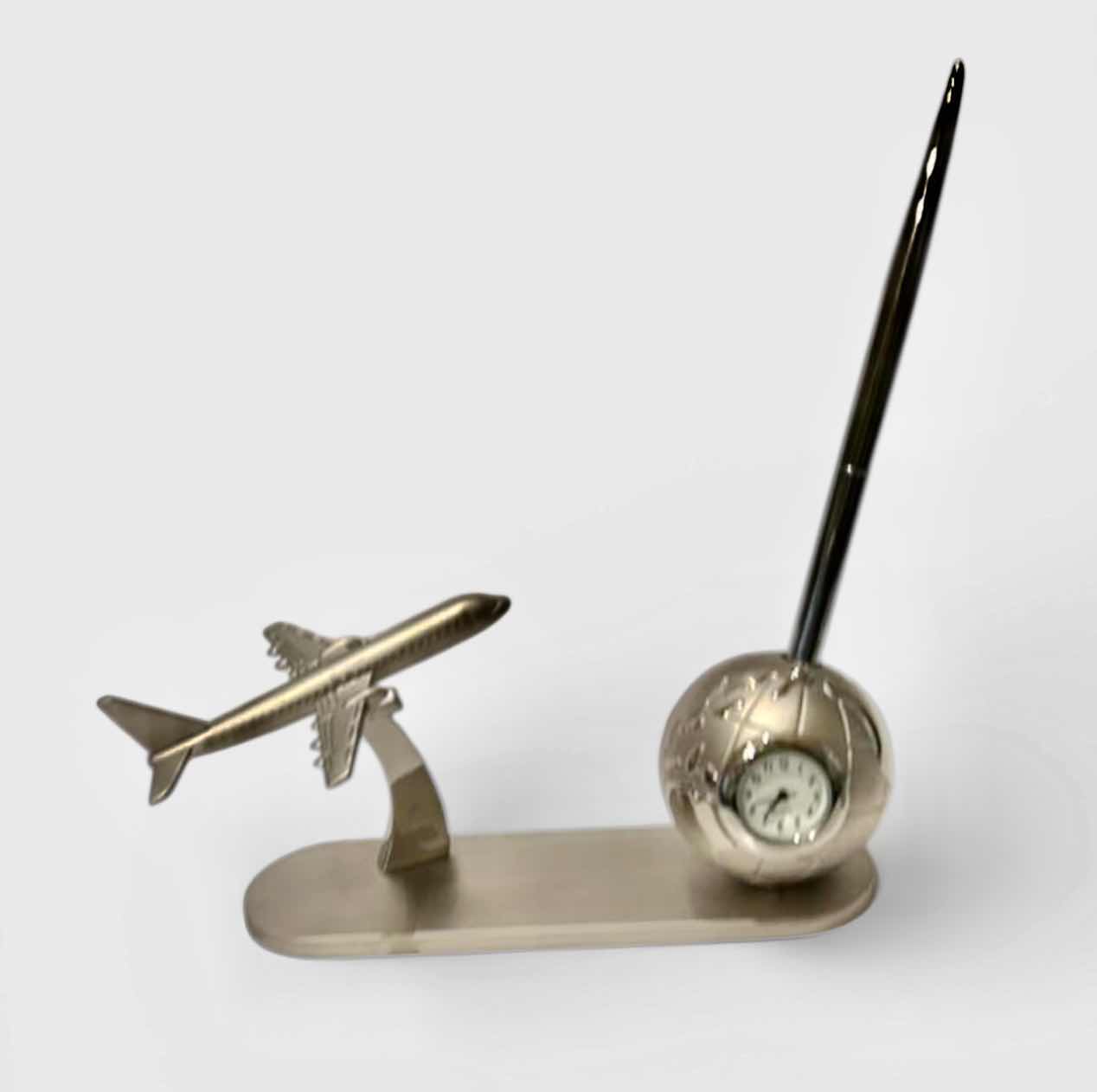 Photo 1 of NOVELTY AIRPLANE AND GLOBE CLICK PENHOLDER (HEIGHT WITHOUT PEN 2 1/2”)