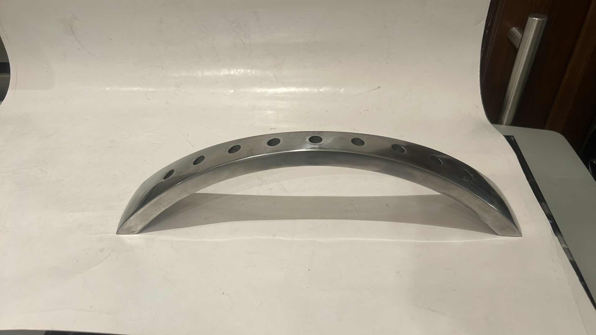 Photo 1 of MODERN STAINLESS STEEL ARCH TAPER CANDLE HOLDER-MENORAH BY STEPHEN KLEIN 12” x 3”