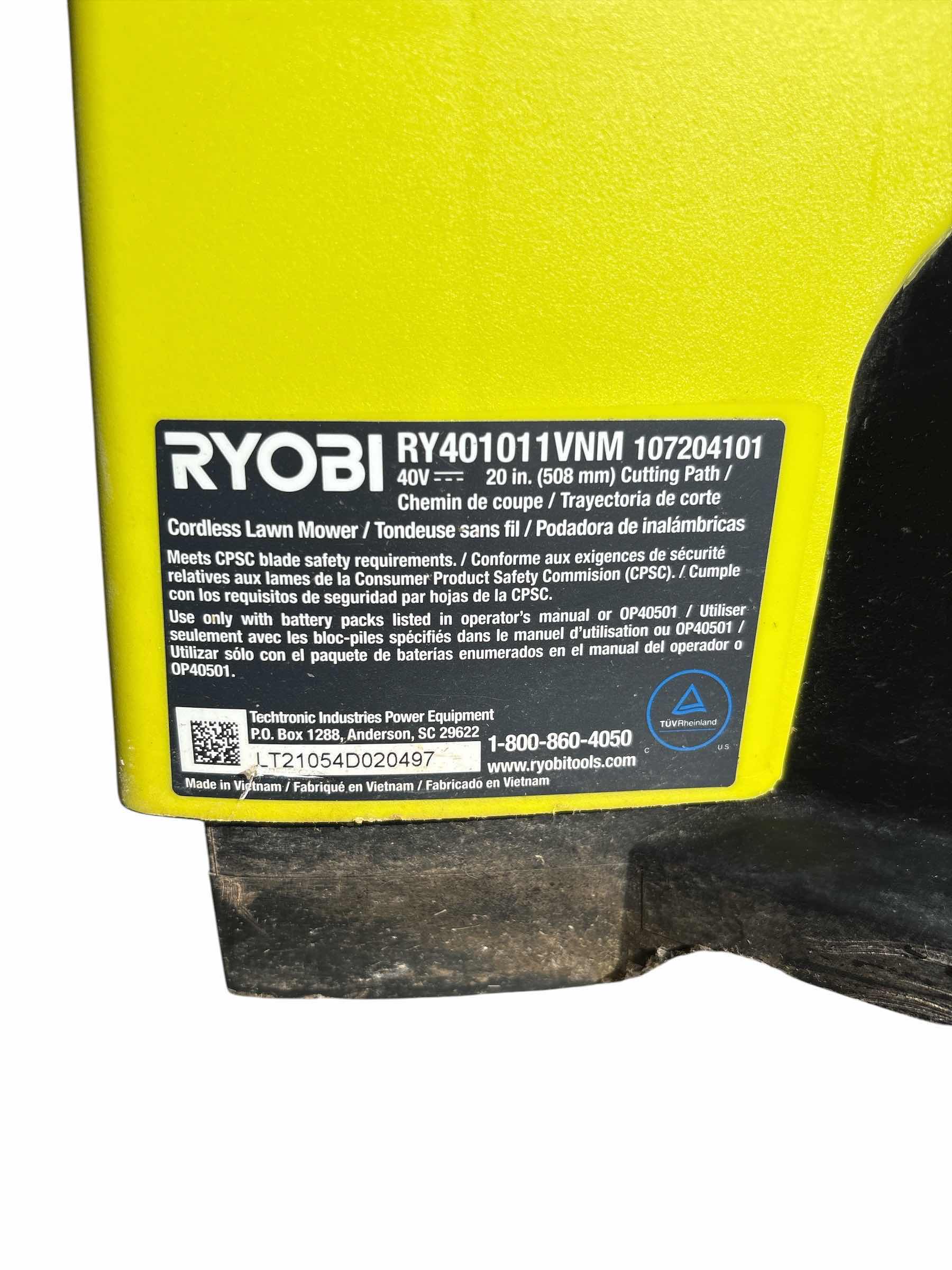 Photo 1 of RYOBI 40V BRUSHLESS CORDLESS WALK BEHIND PUSH LAWN MOWER 20”