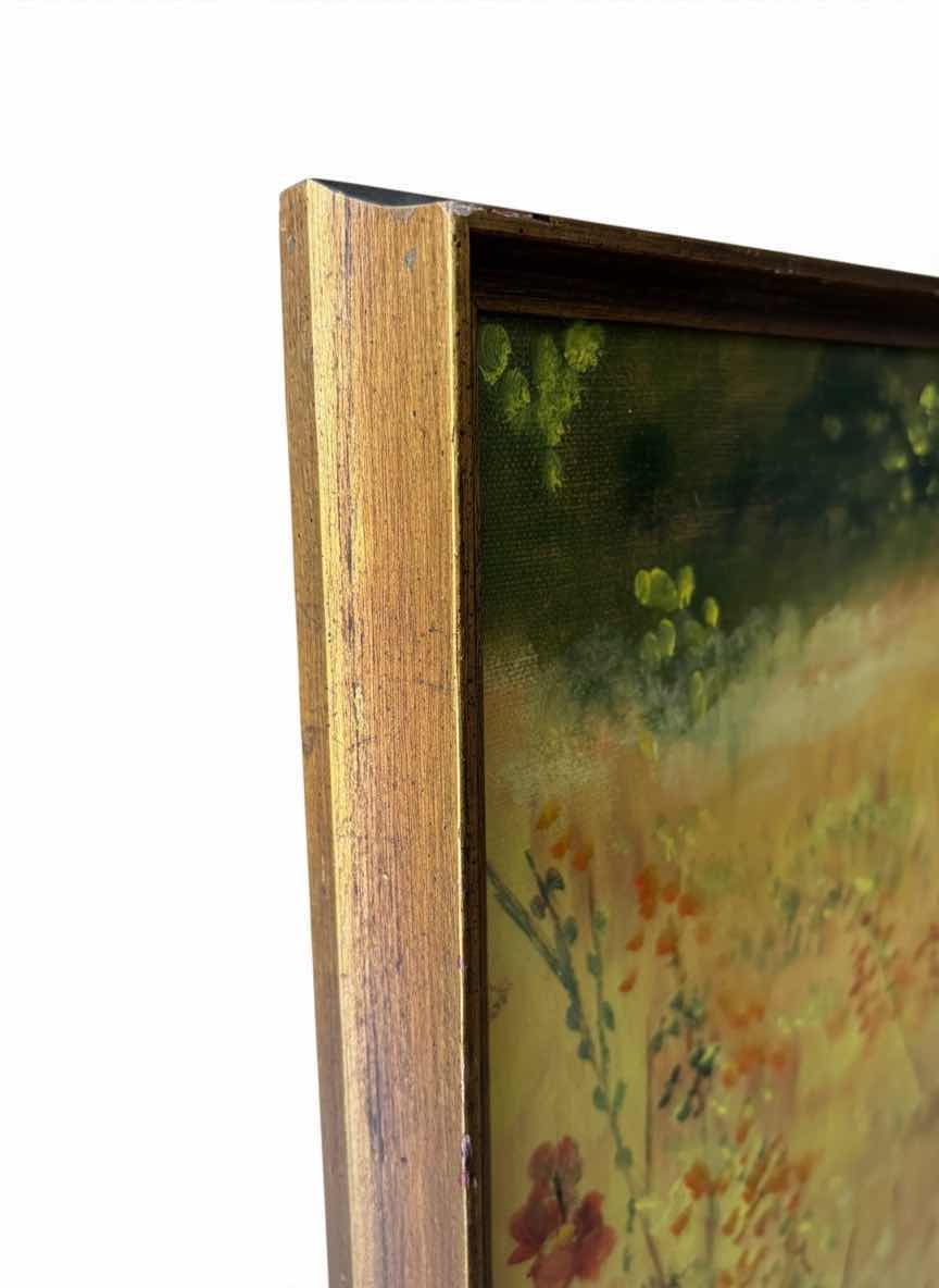 Photo 1 of FRAMED LANDSCAPE OIL PAINTING- MEADOW & WILDFLOWER IN WARM EARTH TONES BY R SMITH 21” X 25”