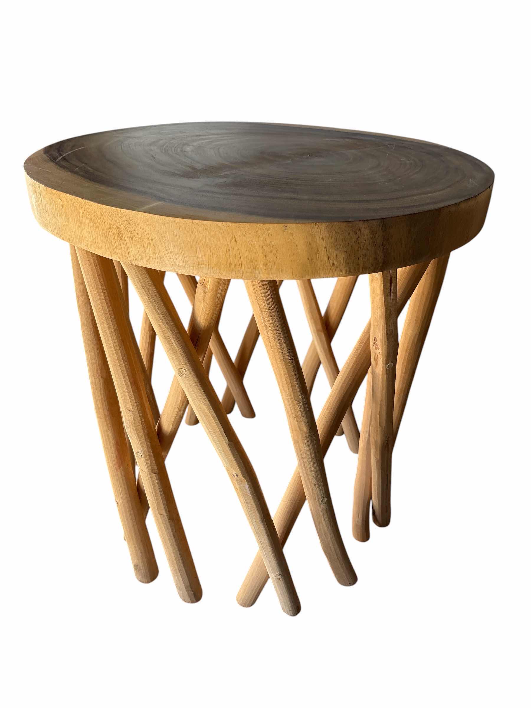 Photo 1 of (2)PCS TEAK WOOD RUSTIC TABLE H22” (SEE NOTES)