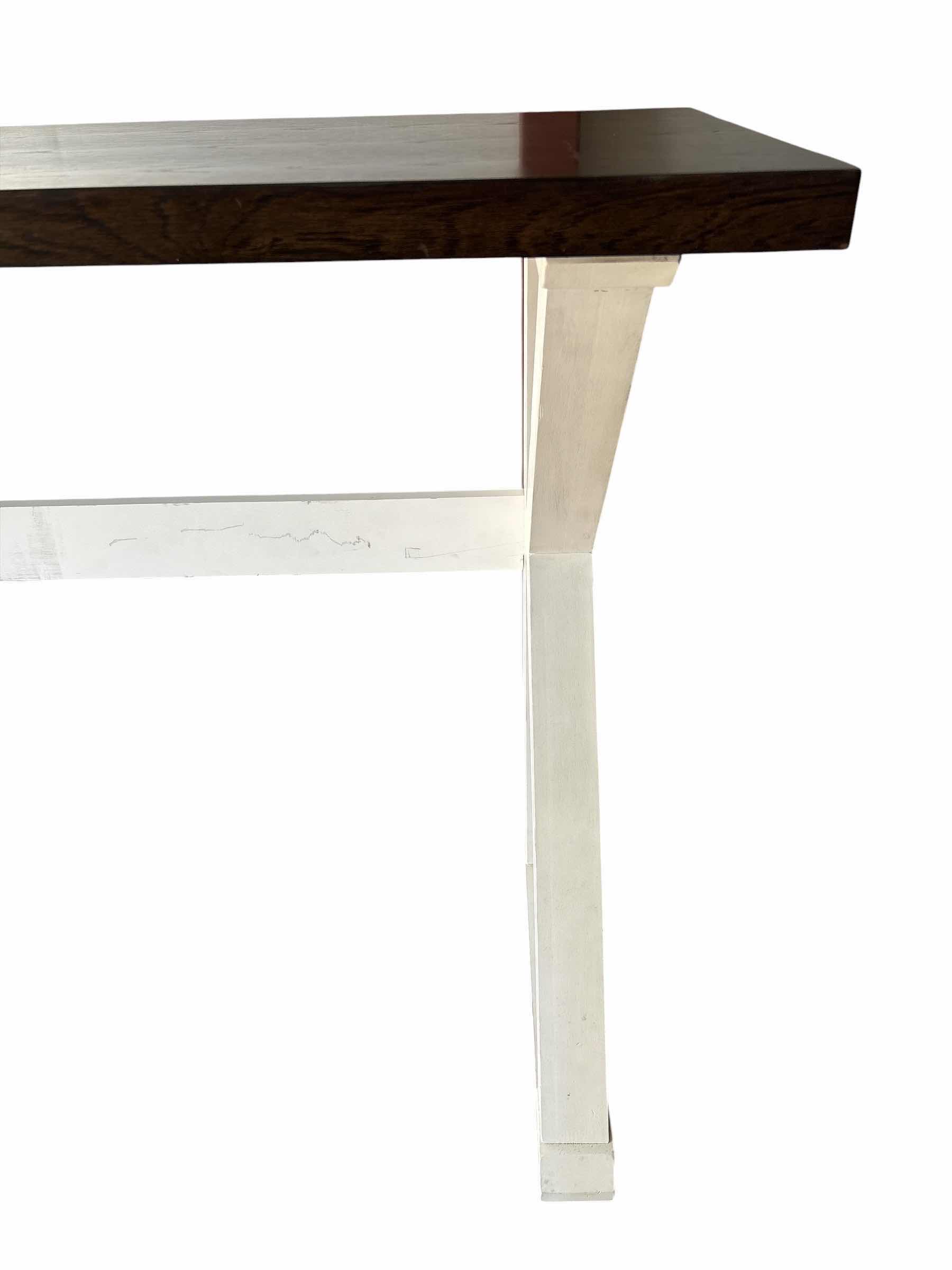 Photo 1 of FARMHOUSE STYLE SOFA TABLE W DARK WOOD TOP AND WHITE X SHAPED LEGS 60”X18”H36”
