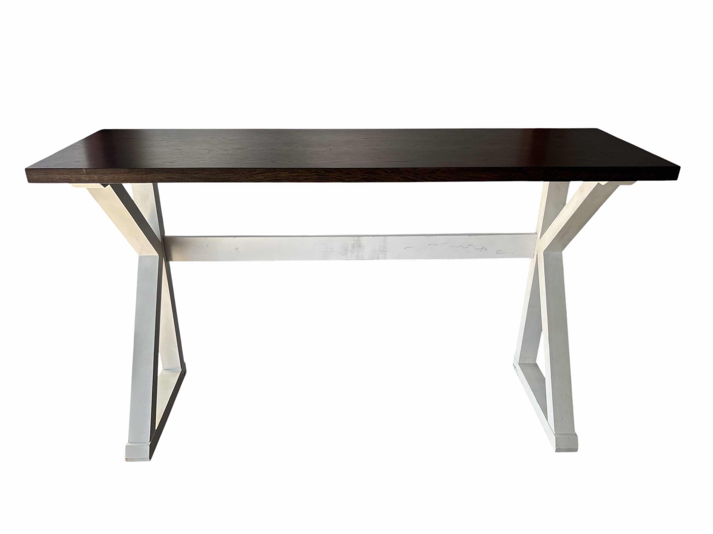 Photo 1 of FARMHOUSE STYLE SOFA TABLE W DARK WOOD TOP AND WHITE X SHAPED LEGS 60”X18”H36”