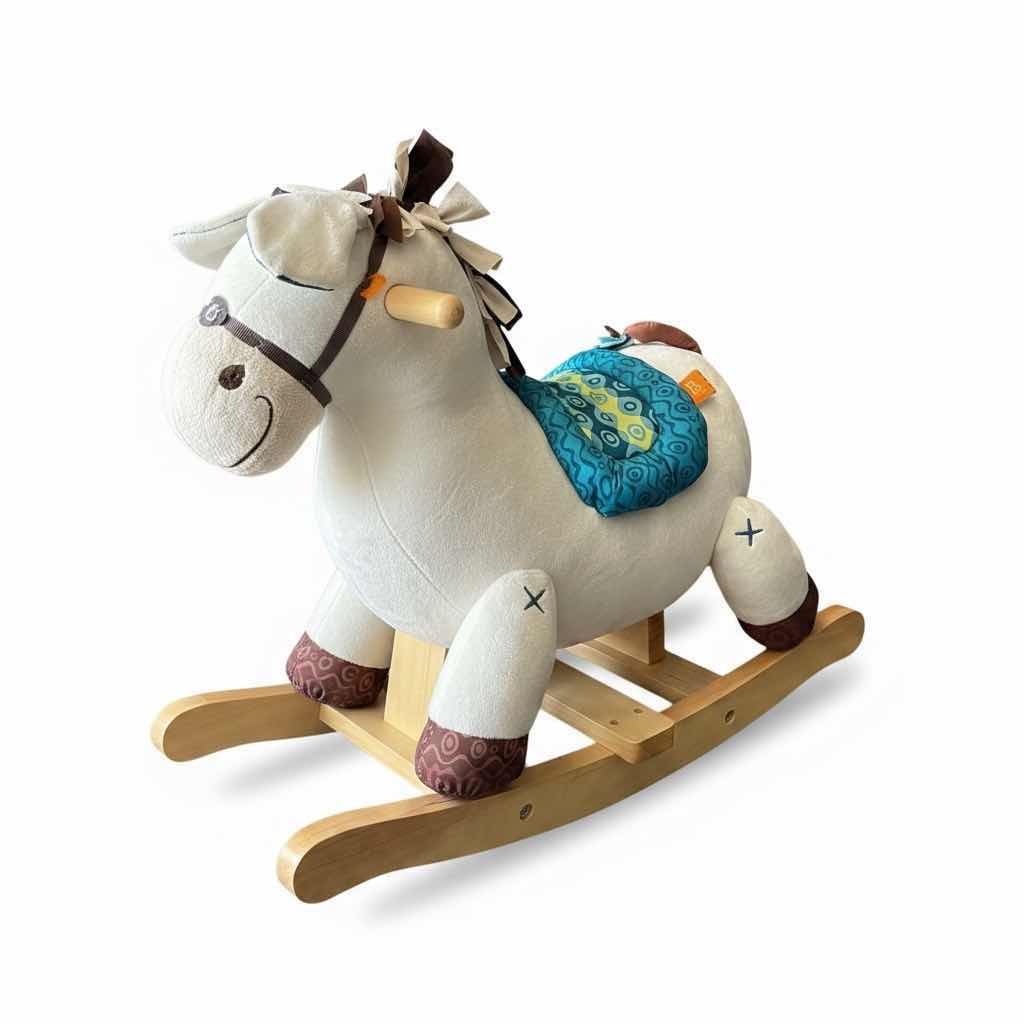 Photo 1 of B. TOYS RODEO ROCKING SOFT PLUSH HORSE ROCKER W WOODEN BASE H14”