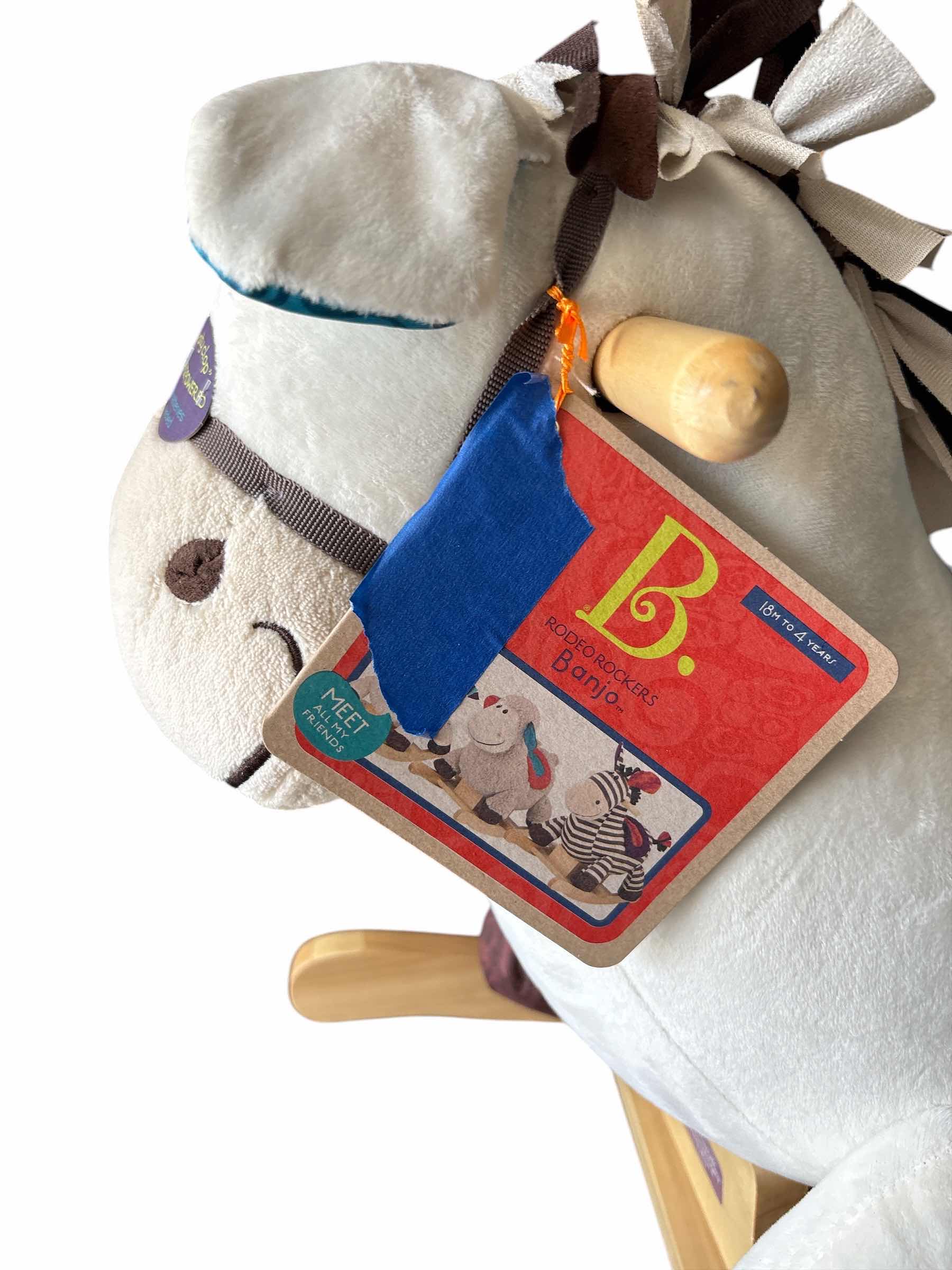 Photo 1 of B. TOYS RODEO ROCKING SOFT PLUSH HORSE ROCKER W WOODEN BASE H14”