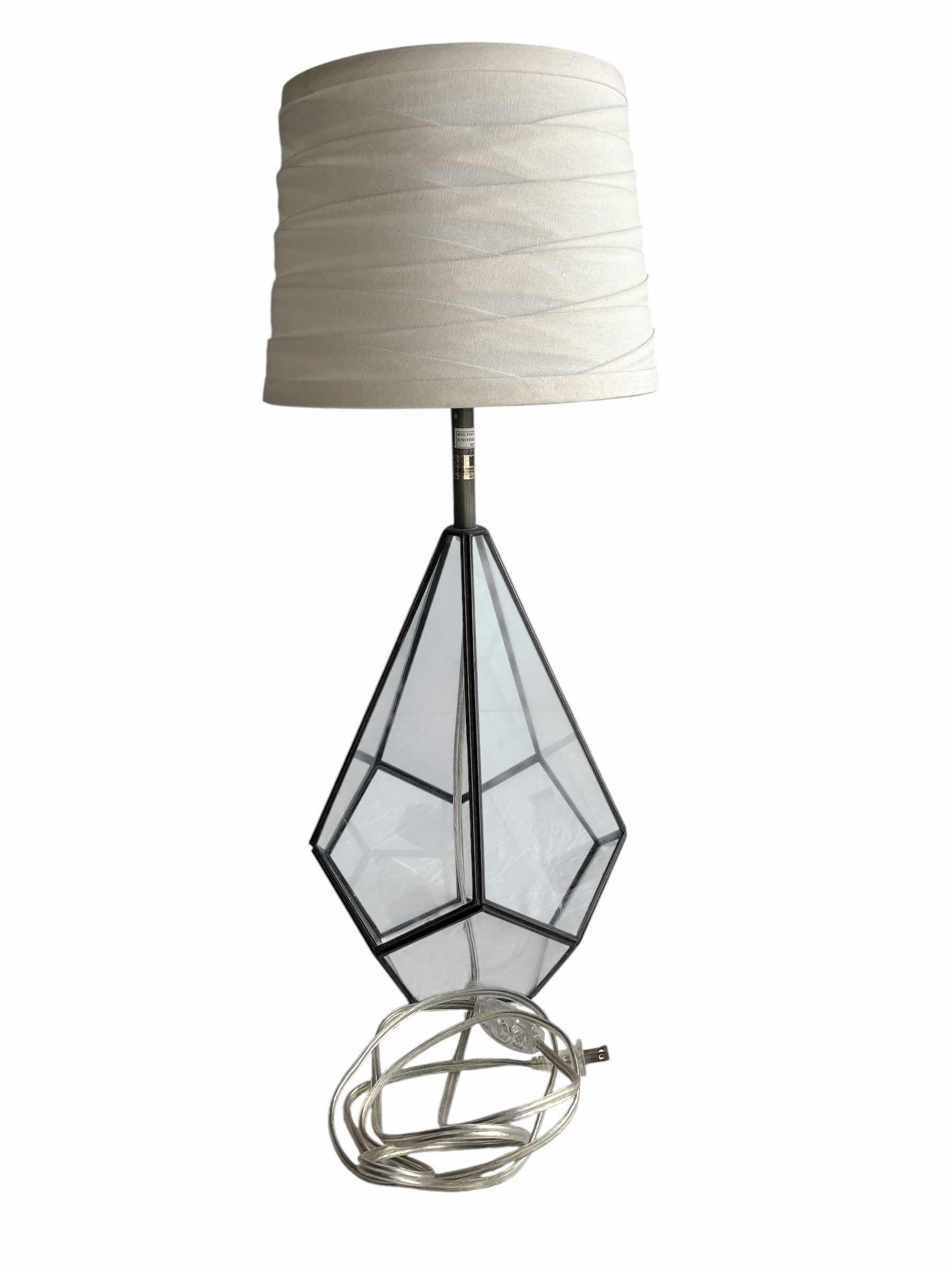 Photo 1 of (2)PCS BLACK AND TRANSPARENT TRIGONAL TABLE LAMP H24”