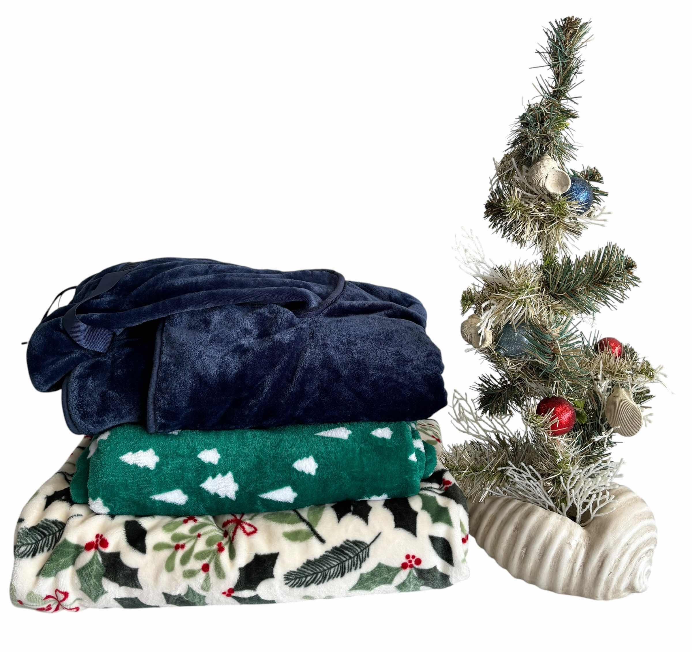 Photo 1 of CHRISTMAS BLANKETS (2), SEASHELL CHRISTMAS TREE & MASTER MANNER TRAVEL BLANKET THAT FOLDS INTO A PILLOW