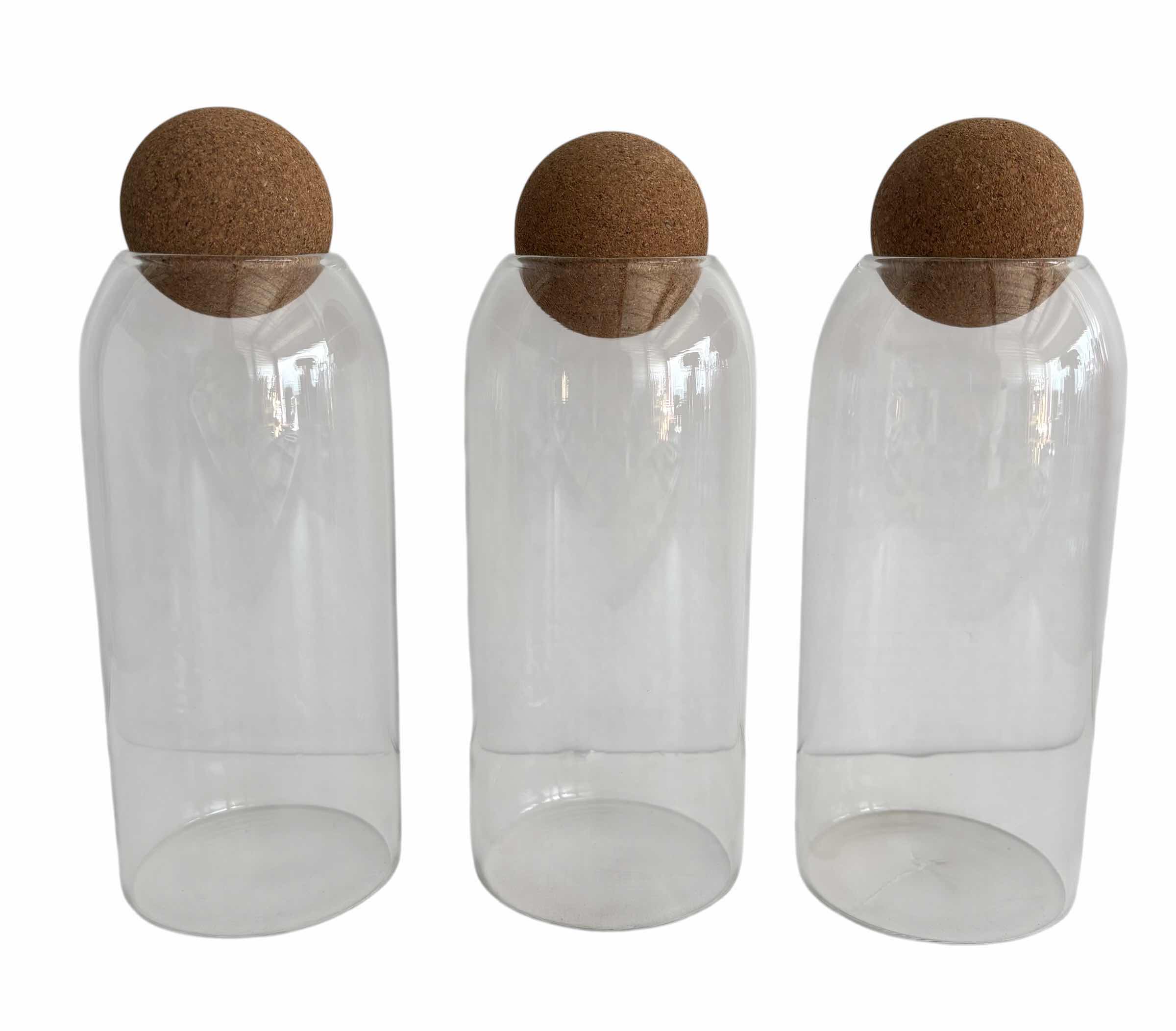 Photo 1 of CHARCUTERIE BOARD & GLASS BOTTLES WITH ROUND CORKS (3)