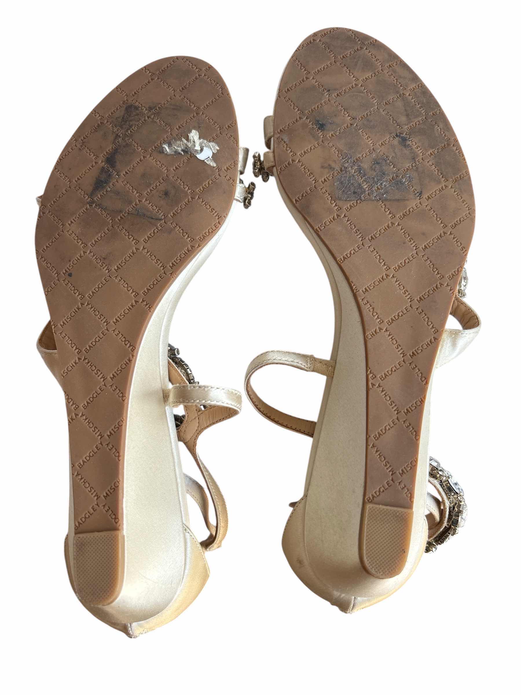 Photo 1 of BADGLEY MISCHKA BRIDAL SMALL WEDGE IVORY W RHINESTONES SHOES NO SIZE- ESTIMATED TO BE SIZE 9