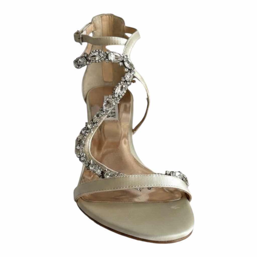 Photo 1 of BADGLEY MISCHKA BRIDAL SMALL WEDGE IVORY W RHINESTONES SHOES NO SIZE- ESTIMATED TO BE SIZE 9