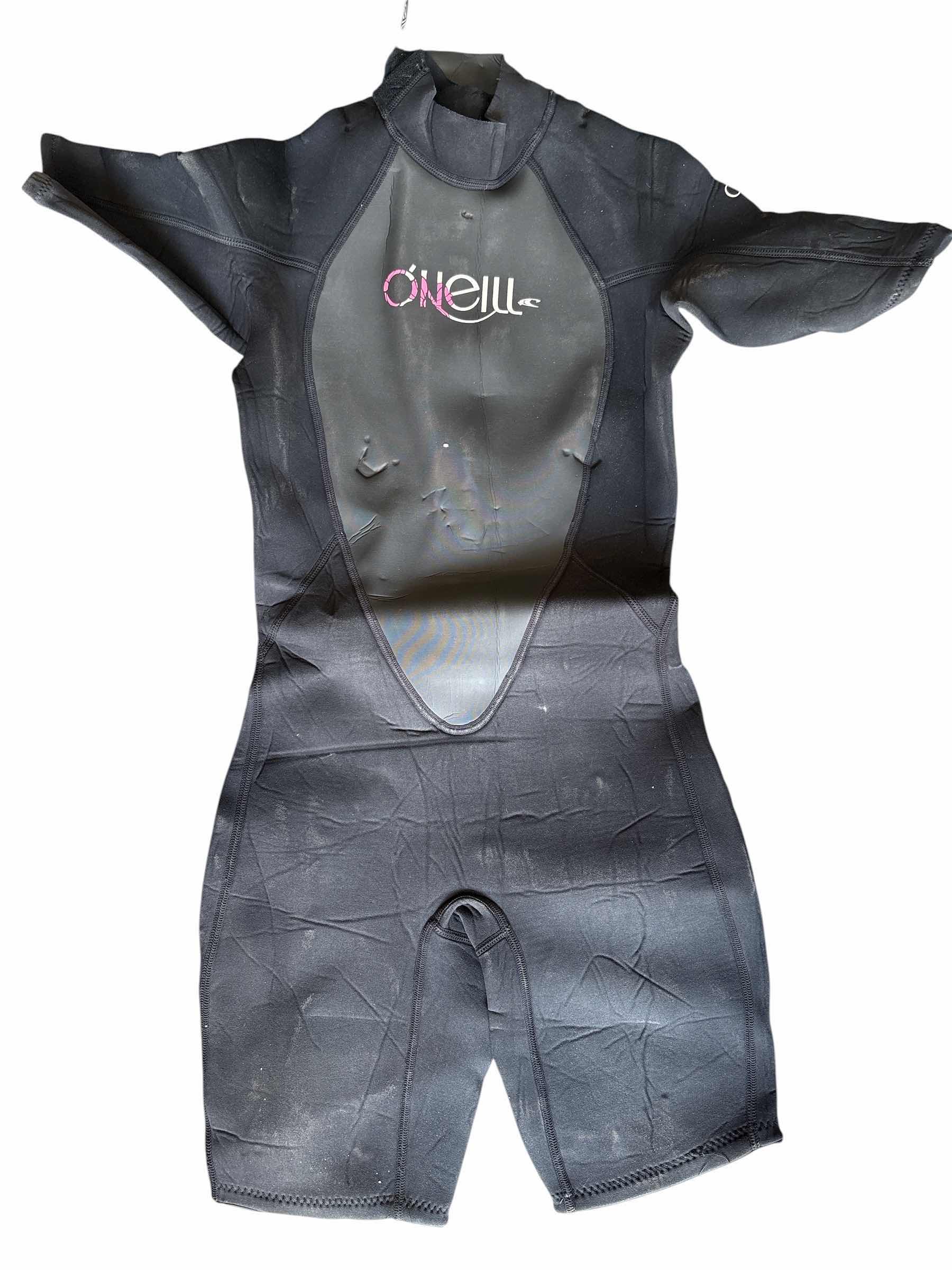 View 2 of BLACK O’NEILL WOMENS REACTOR BACK ZIP SHORT SLEEVE WATER SUIT W PINK LOGOS SIZE 10