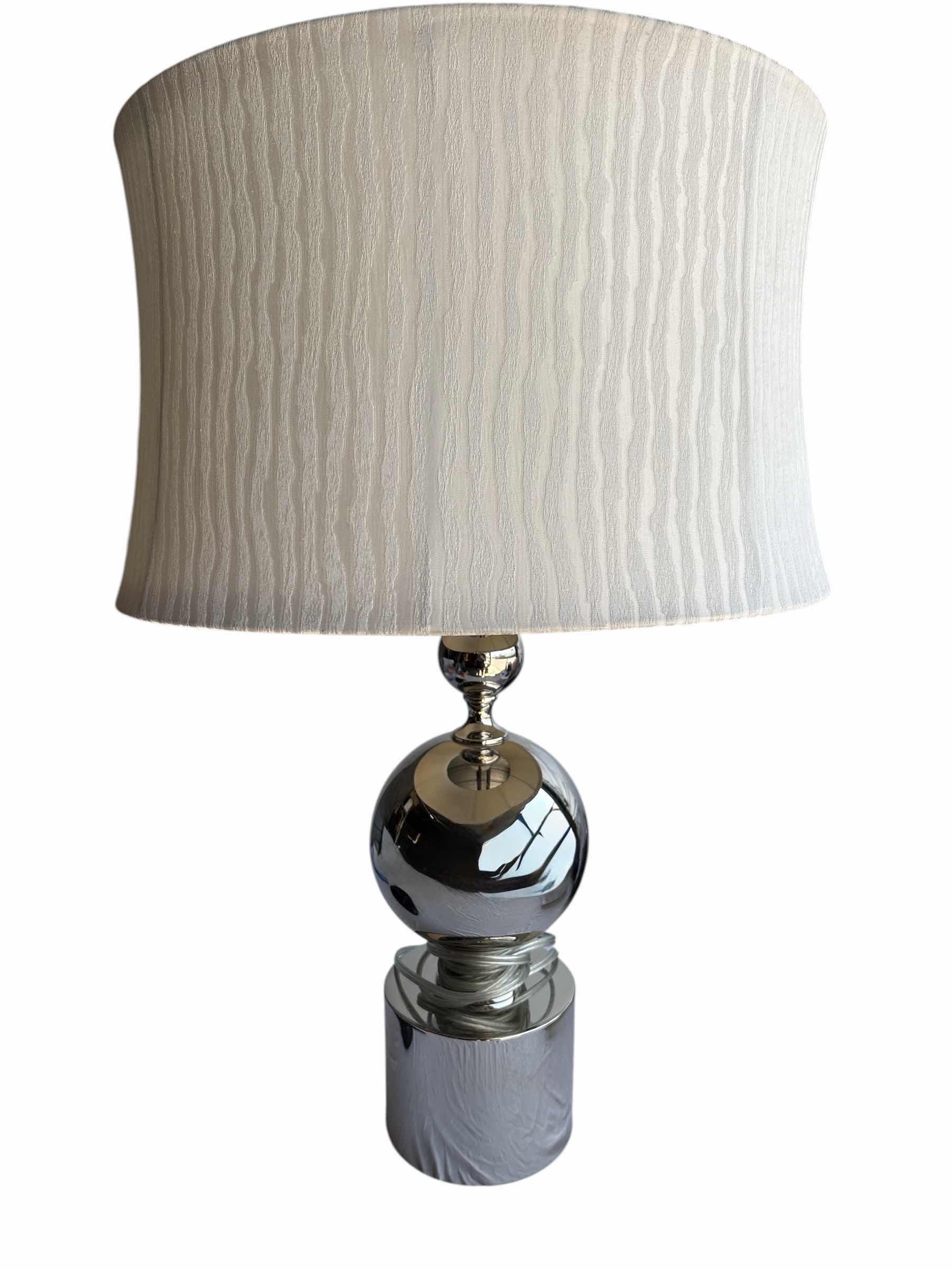 Photo 1 of CHROME PLATED TABLE LAMP W CREAM LAMP SHADE H25.5”