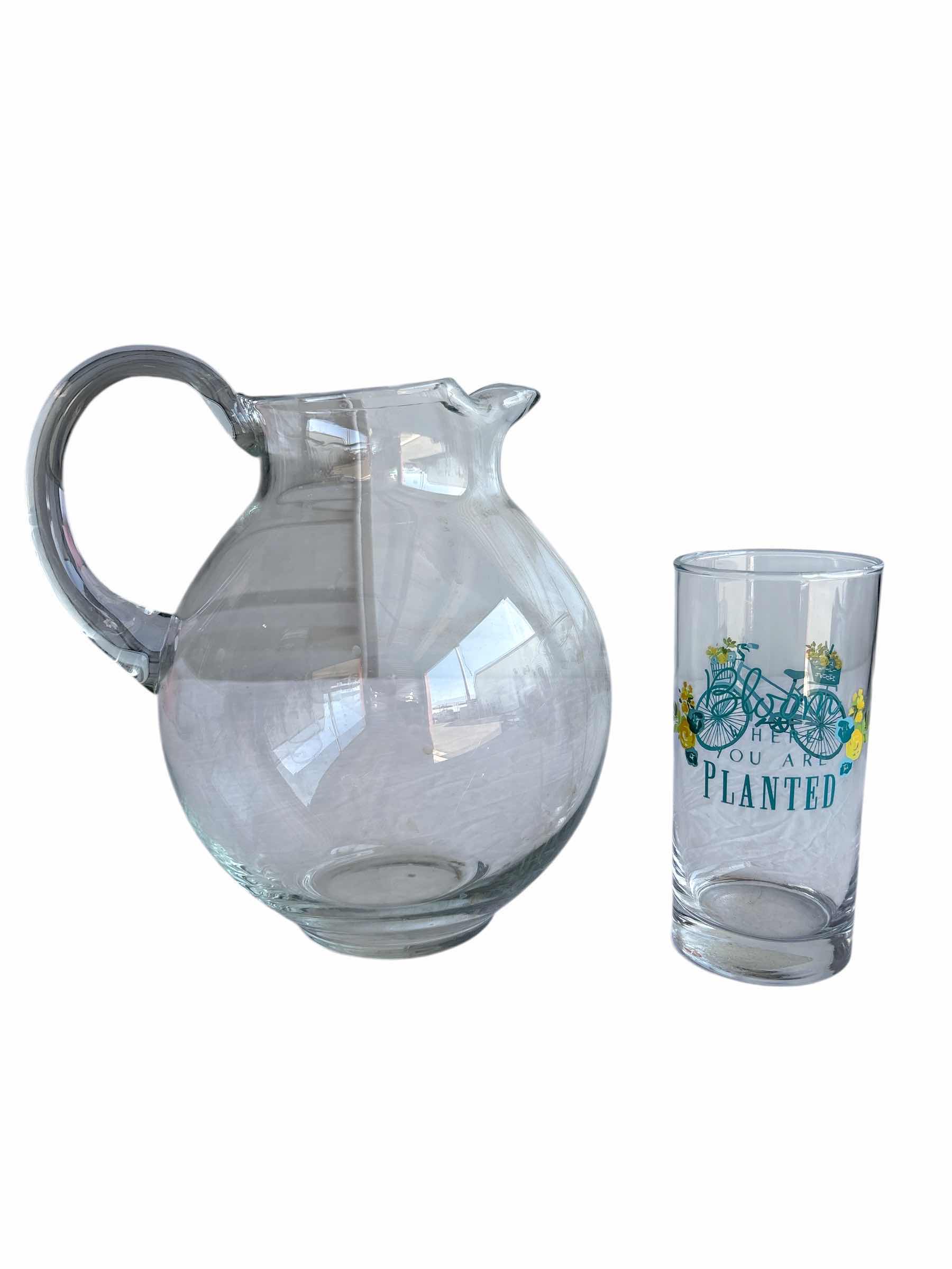 Photo 1 of (4)PCS LARGE GLASS PITCHER AND GLASSES H9”