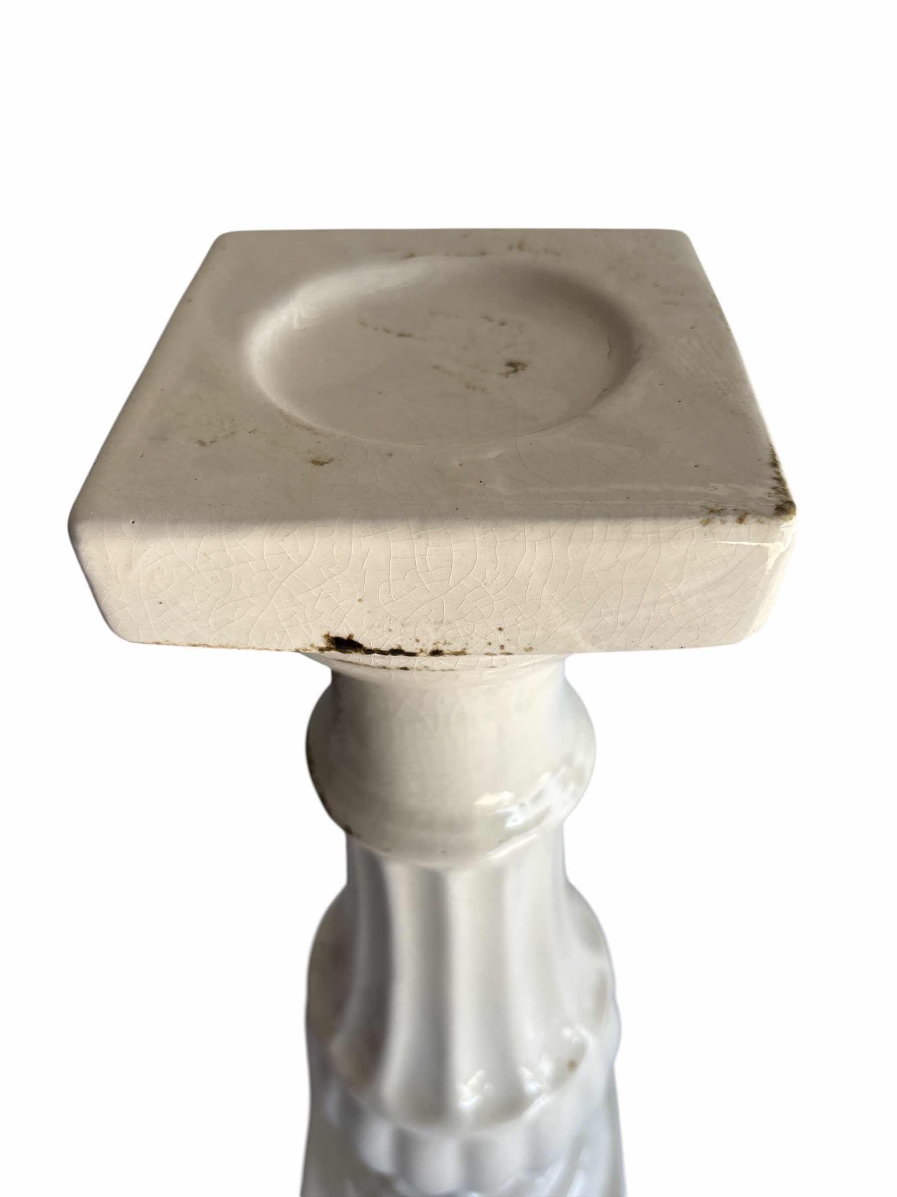 Photo 1 of (3)PCS WHITE CERAMIC CANDLE HOLDER W GLOSSY FINISH FLUTED DESIGN H18.5”