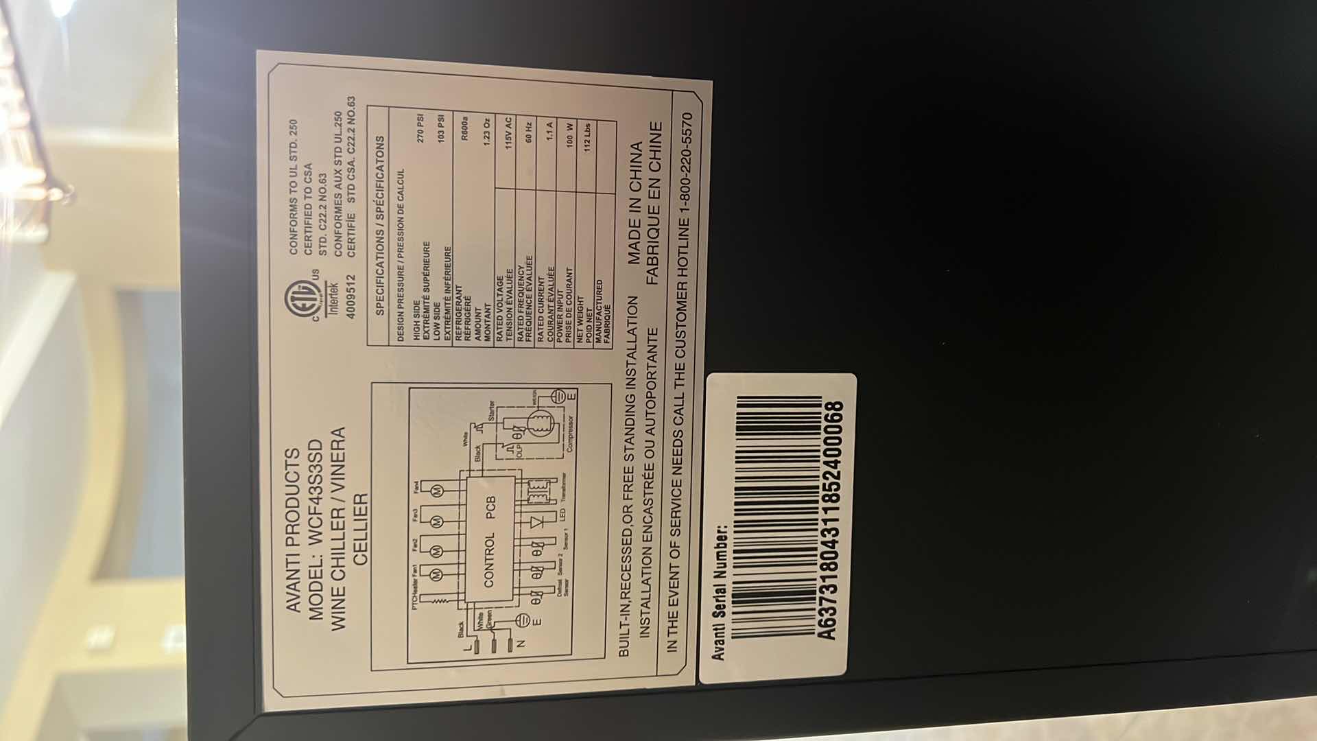 Photo 1 of AVANT DUAL ZONE 40 BOTTLE WINE COOLER 24" x 34" H33"