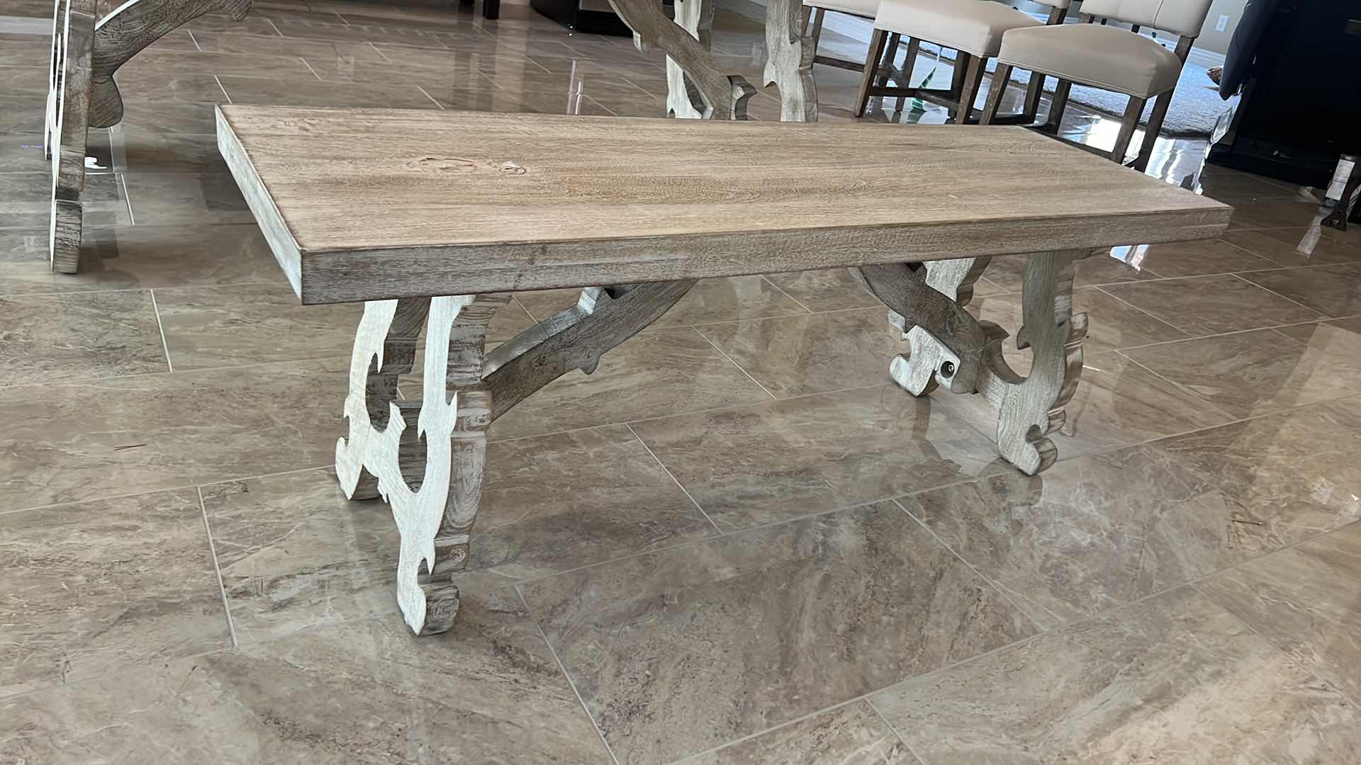 Photo 3 of CHAMPAGNE SOLID WOOD BENCH (MATCHES DINING TABLE) 50" x 60" H19"