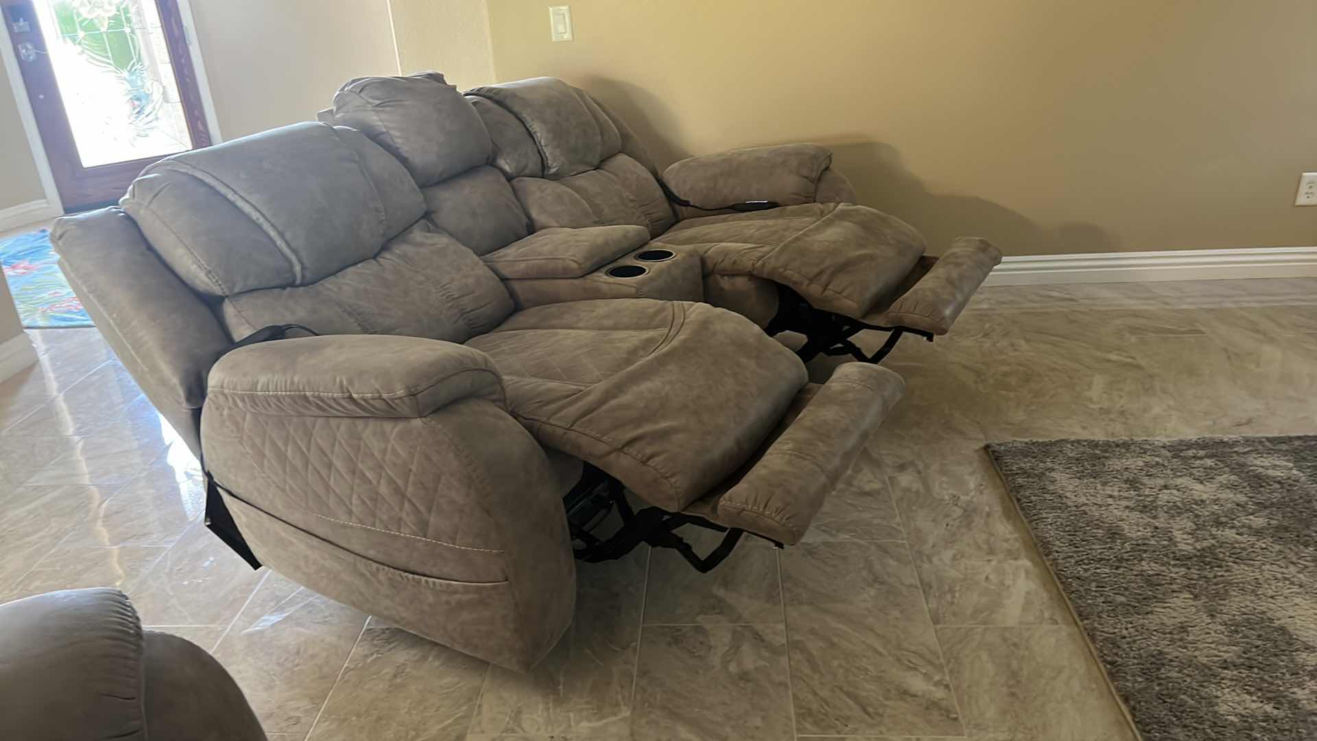 Photo 1 of  DUAL REMOTE RECLINING LOVESEAT W CENTER CONSOLE (BROWN MICROFIBER) W77"