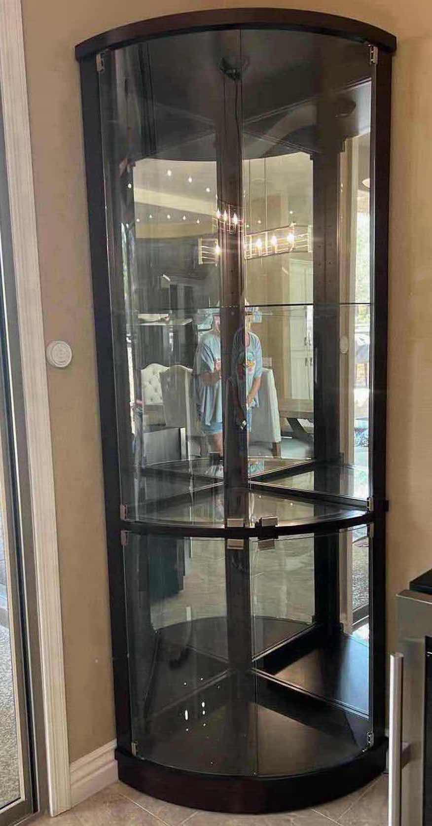 Photo 1 of CORNER WOOD W GLASS MIRRORS LIGHTED CURIO CABINET W 34" H78"