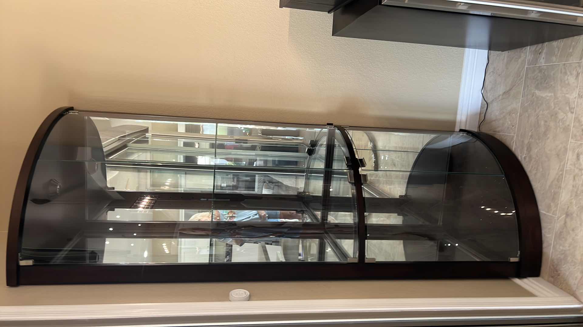 Photo 1 of CORNER WOOD W GLASS MIRRORS LIGHTED CURIO CABINET W 34" H78"