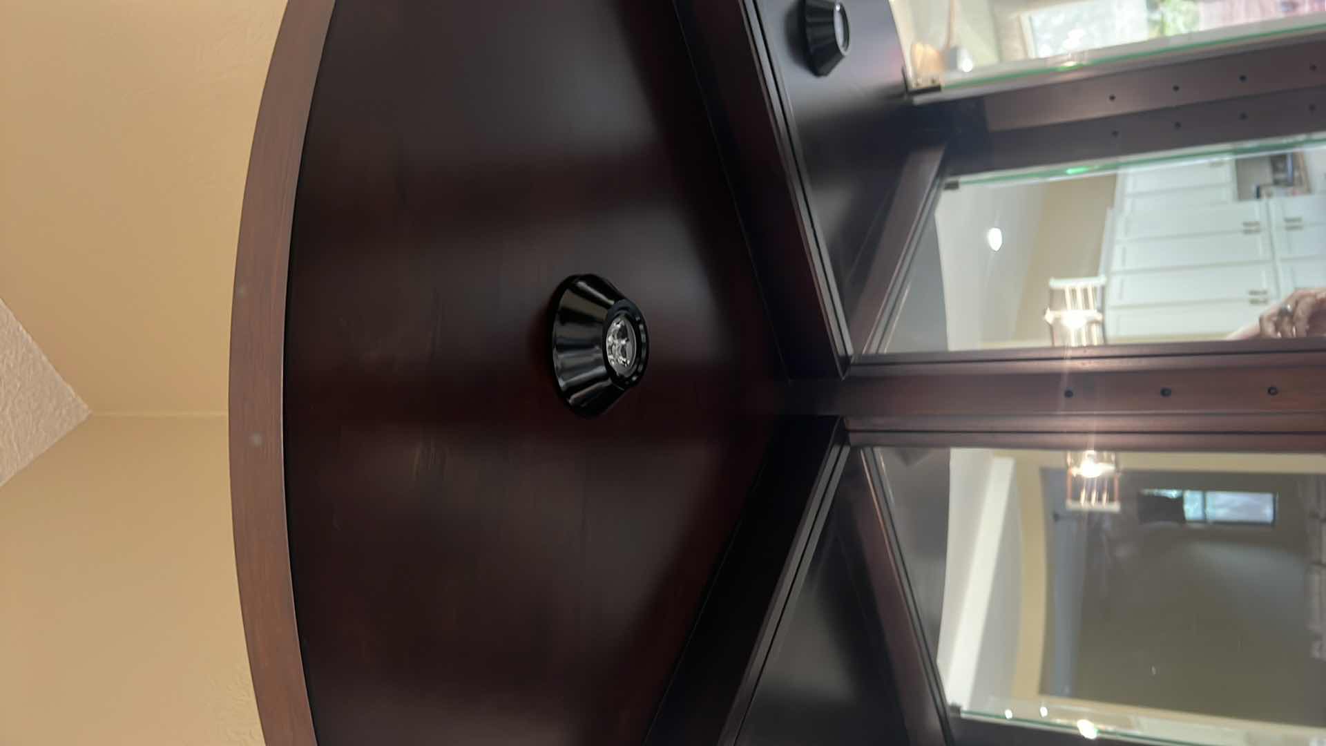 Photo 1 of CORNER WOOD W GLASS MIRRORS LIGHTED CURIO CABINET W 34" H78"