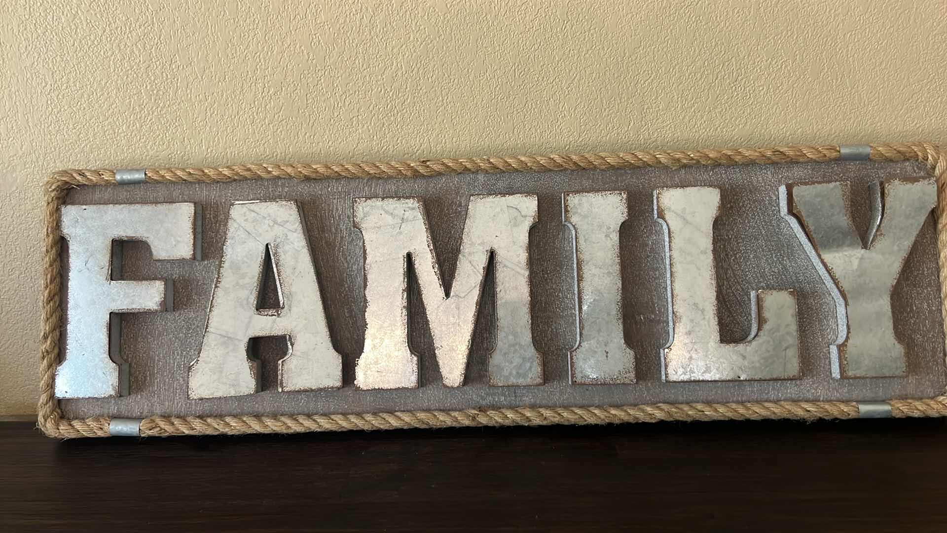 Photo 1 of METAL W WOOD "FAMILY" HANGING WALL SIGN 36" x 11"