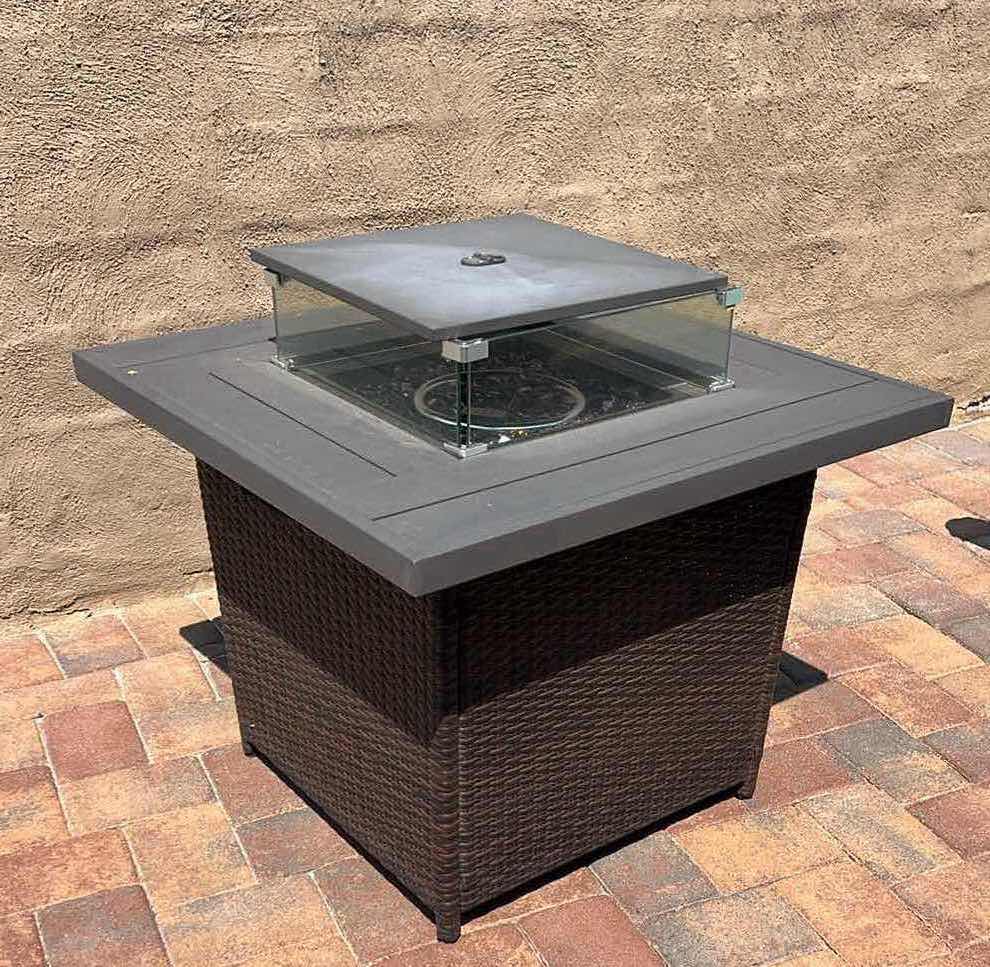 Photo 3 of BCP WICKER FIRE-PIT PROPANE TABLE W COVER 32" x 32" H32"