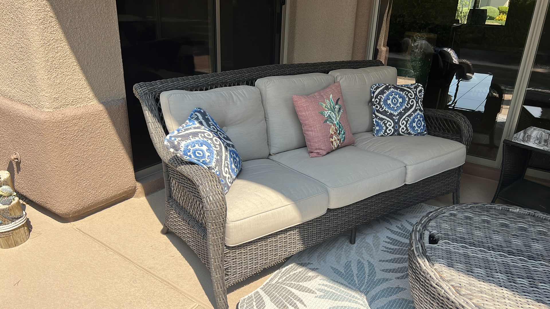 Photo 1 of HEAVY RATTAN OUTDOOR SOFA W 3-ACCENT PILLOWS W76"
