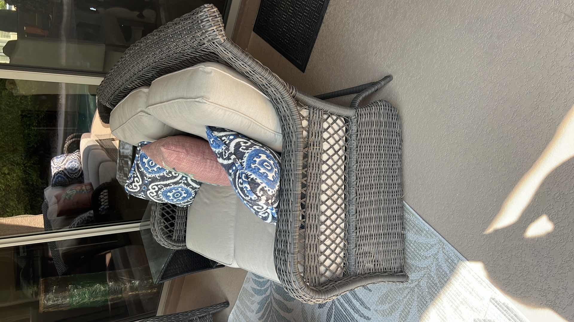 Photo 1 of HEAVY RATTAN OUTDOOR ROCKER LOVE SEAT  W 3-ACCENT PILLOWS W53"