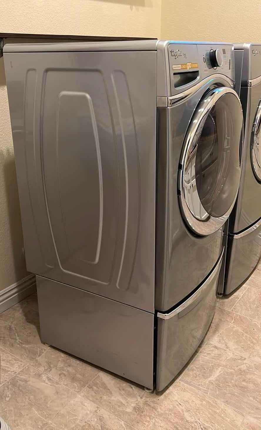 Photo 1 of CHROME WHIRLPOOL DUET HE FRONT LOAD & GO SYSTEM WASHER W PEDESTAL STORAGE