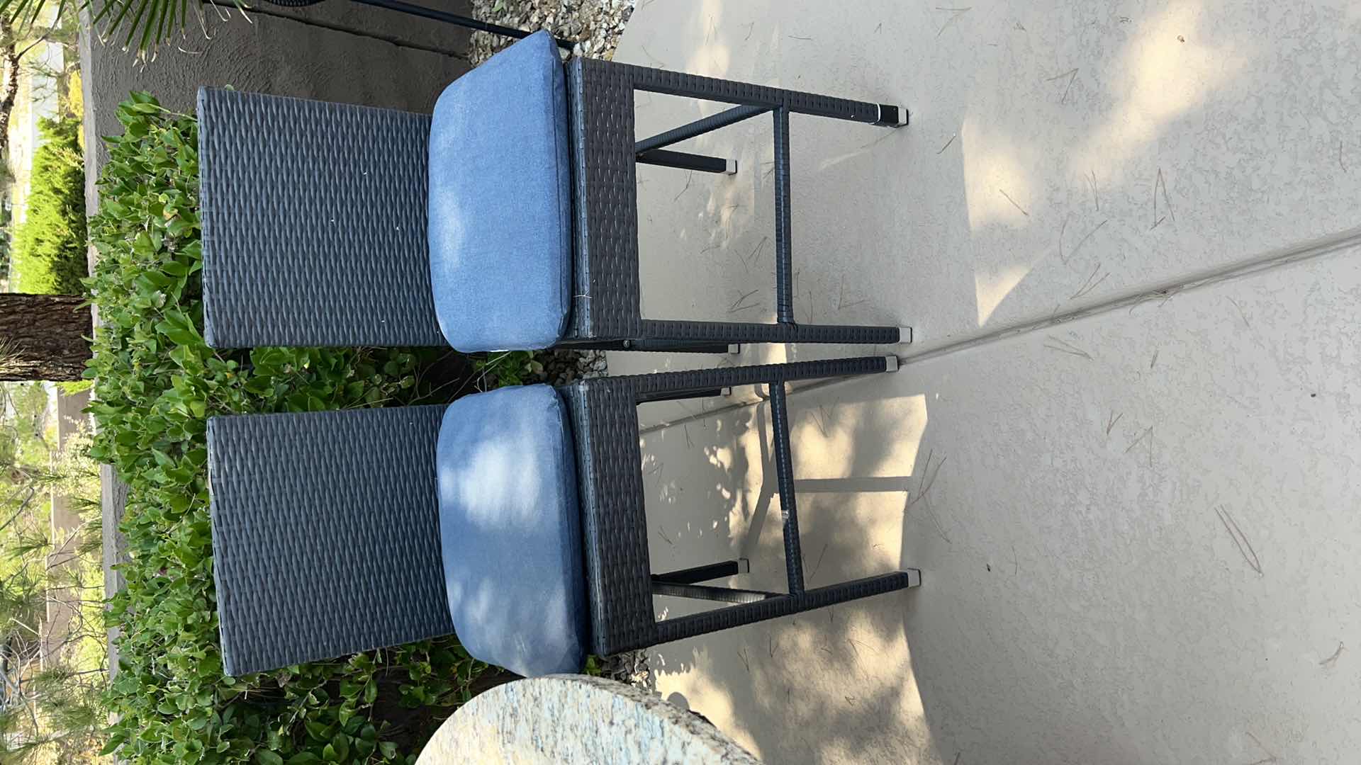 Photo 1 of 2-WICKER BLUE GREY BAR STOOLS (SEAT H28")