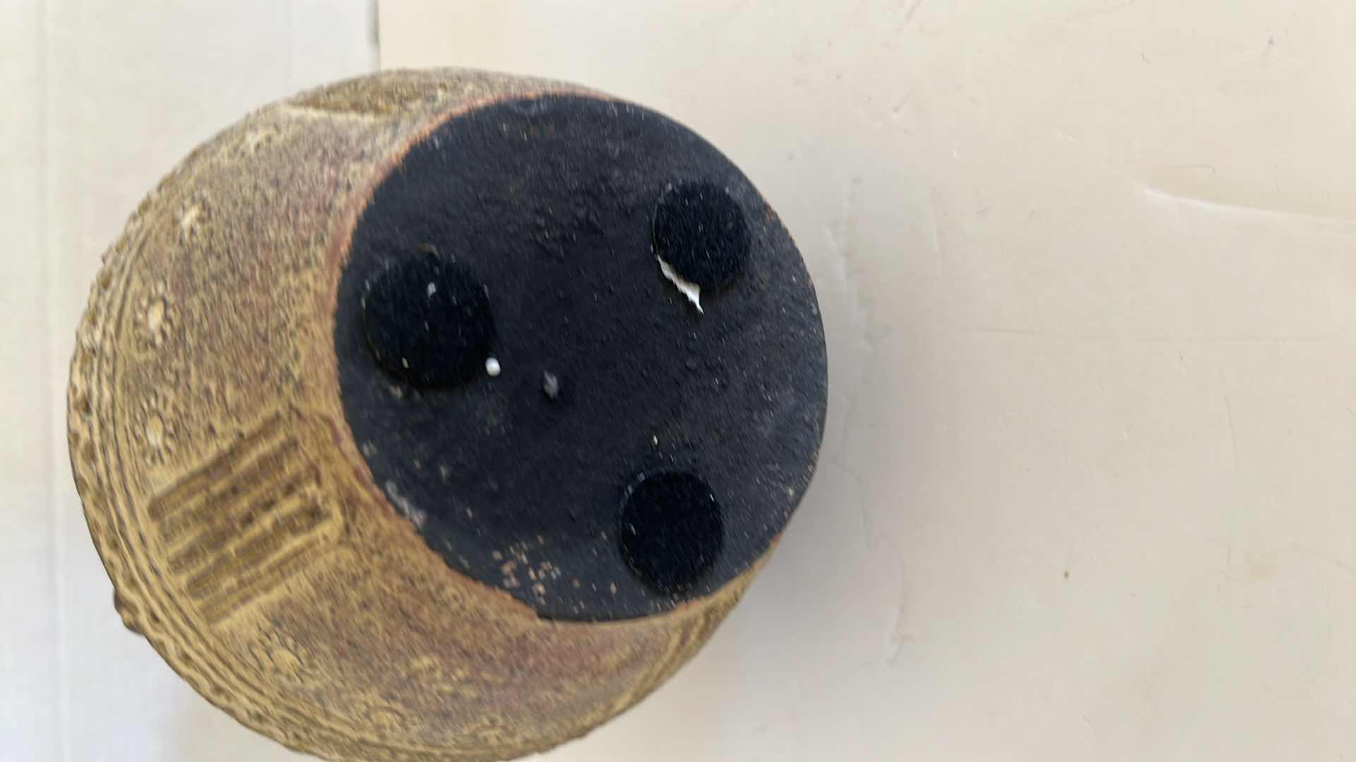 Photo 1 of CERAMIC TAN W BLACK RING HANDLES VASE W7" x H10"