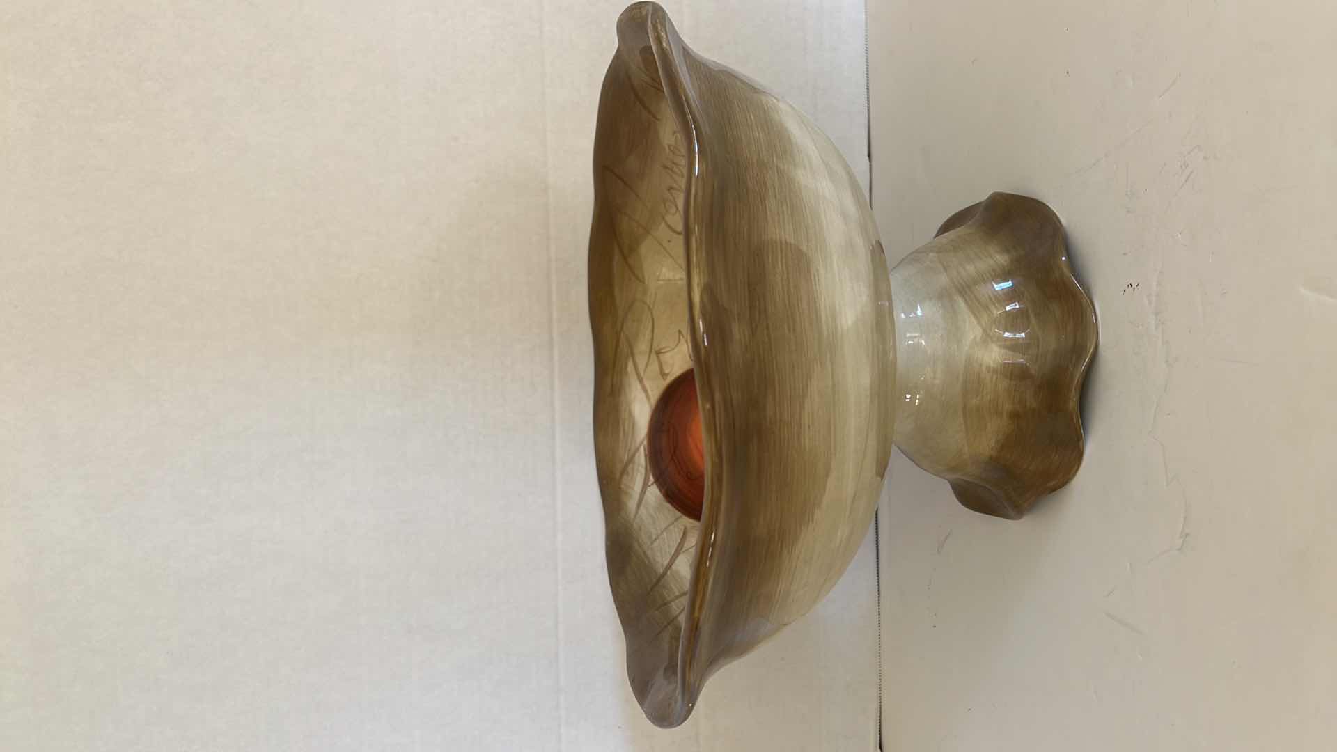 Photo 1 of 14" ROUND FRUITION CERAMIC HAND PAINTED APPLE DESIGN STEMMED BOWL H8"