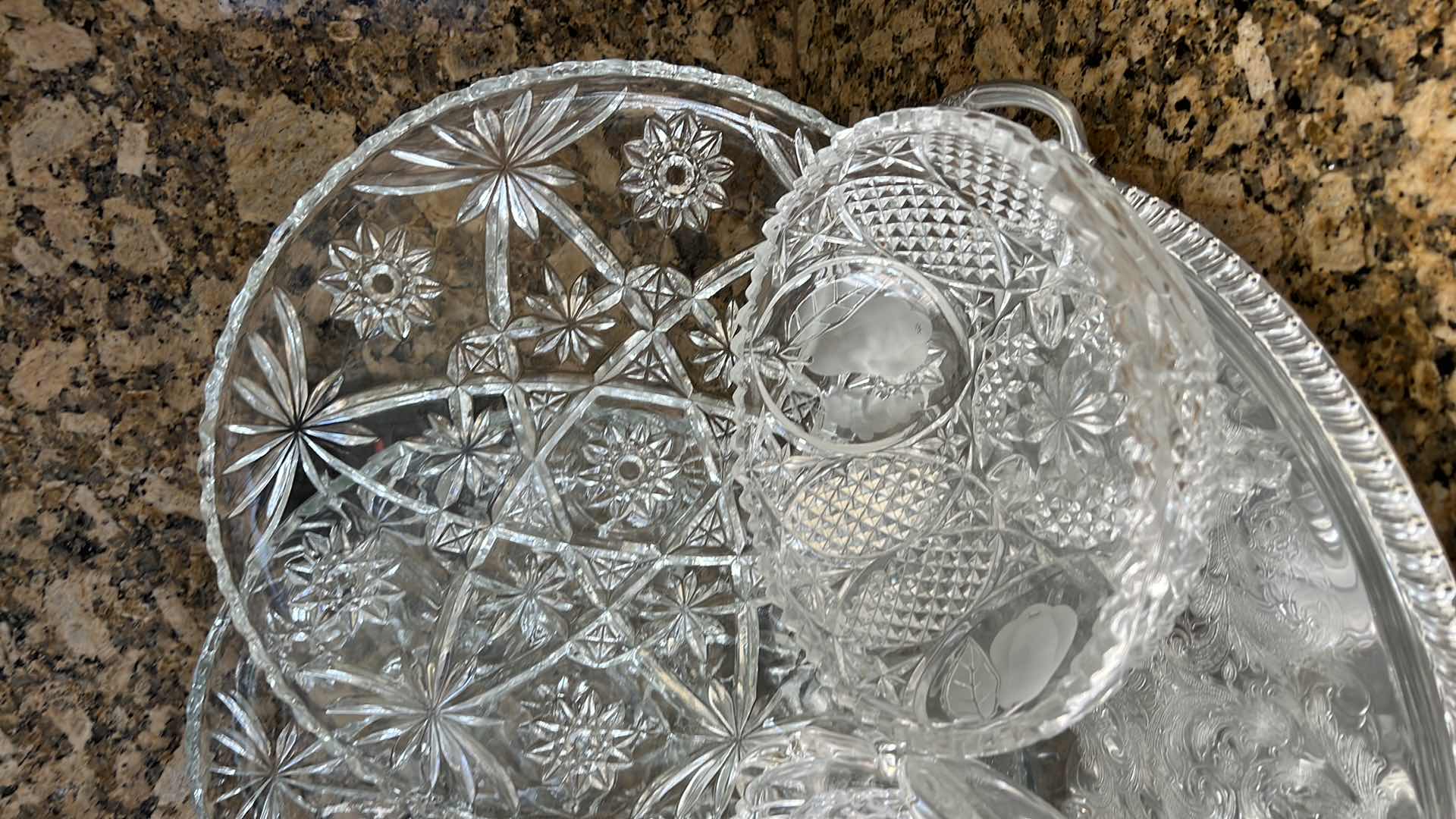 Photo 1 of 7-GLASS SERVE WARE PLATTERS & BOWLS, SILVER-PLATED TRAY