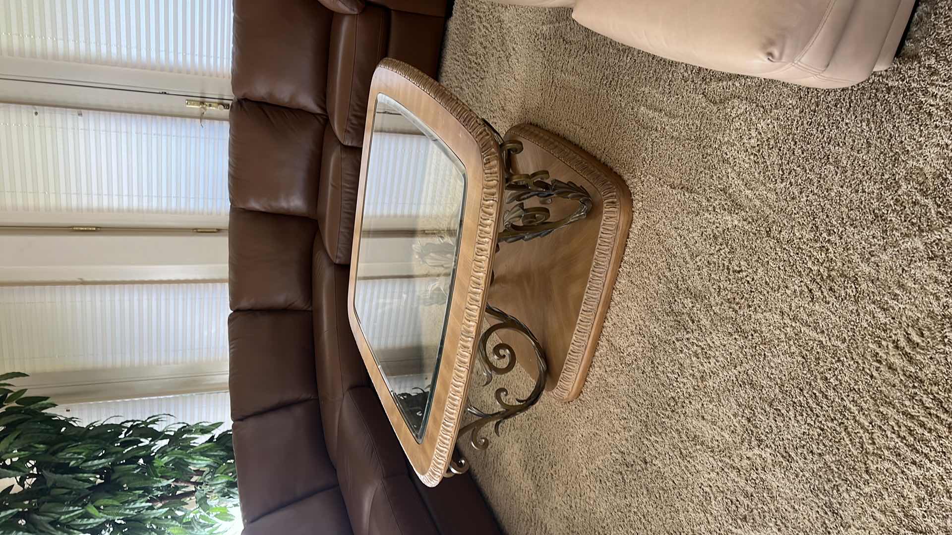 Photo 1 of BERNHARDT VINTAGE BLONDE WOOD W ORNATE WROUGHT IRON COFFEE TABLE 42" x 39" H21"