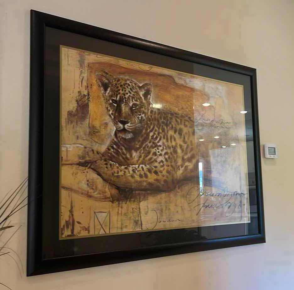 Photo 1 of DARK FRAMED "BIG CAT" ARTWORK 57" x 44"