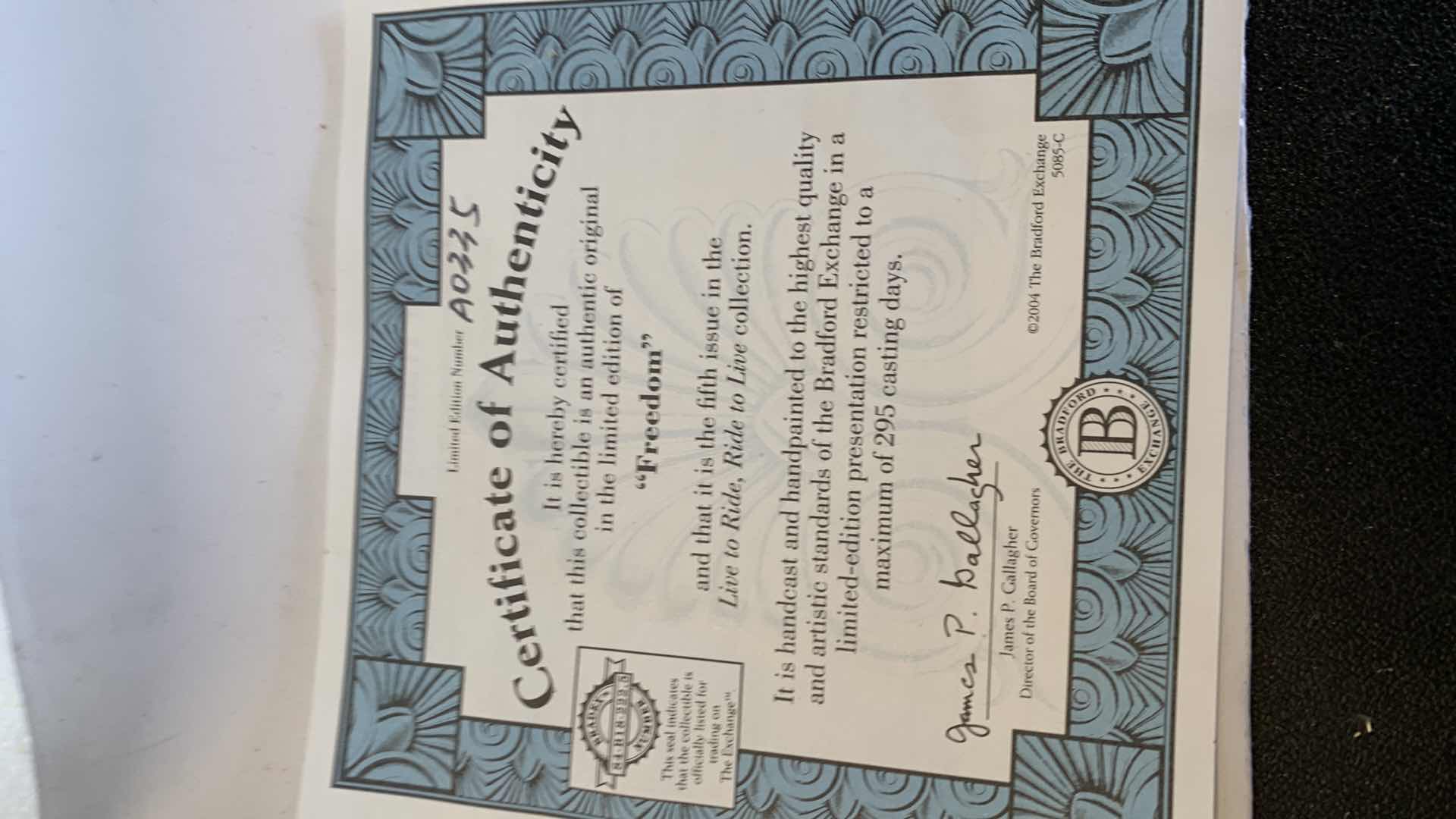 Photo 1 of BRADFORD LIMITED EDITION EXCHANGE “FREEDOM” EAGLE NUMBERED W COA