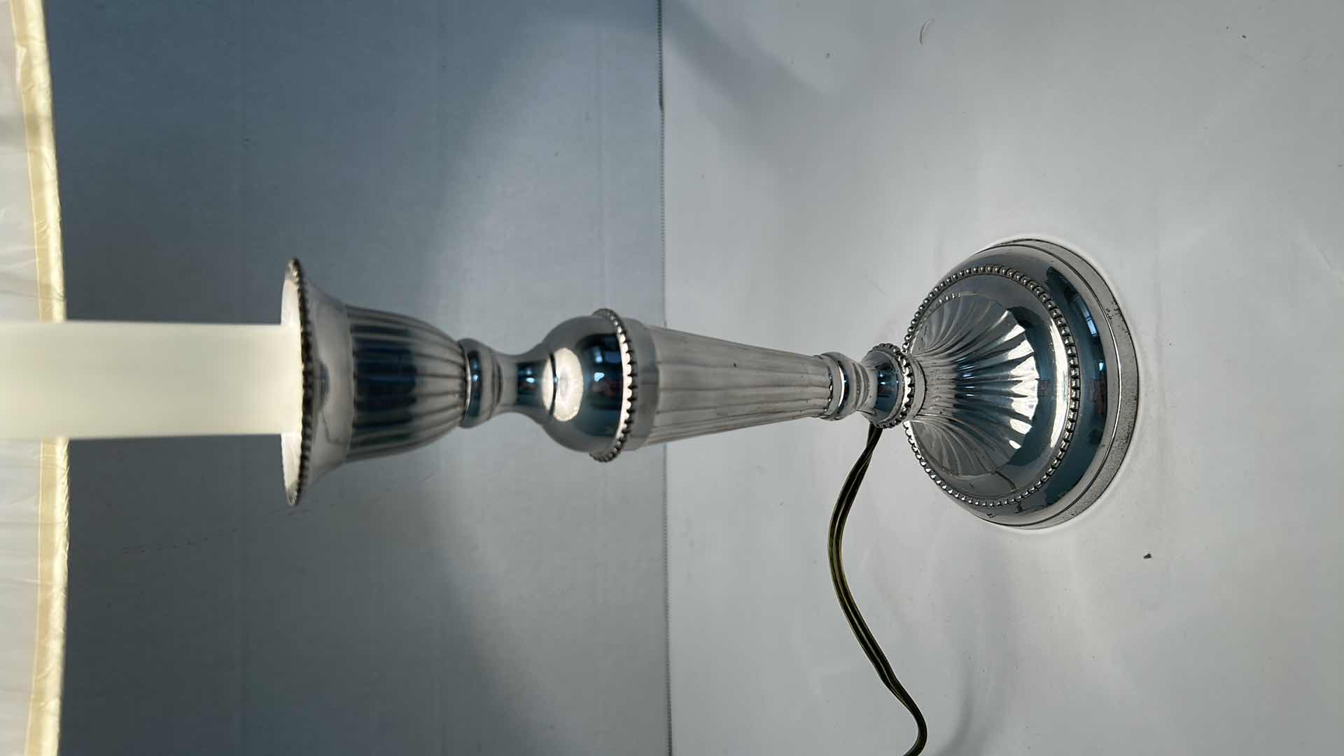 Photo 5 of ART DECO SILVER TABLE LAMP W PLEATED WHITE SHADE H19"