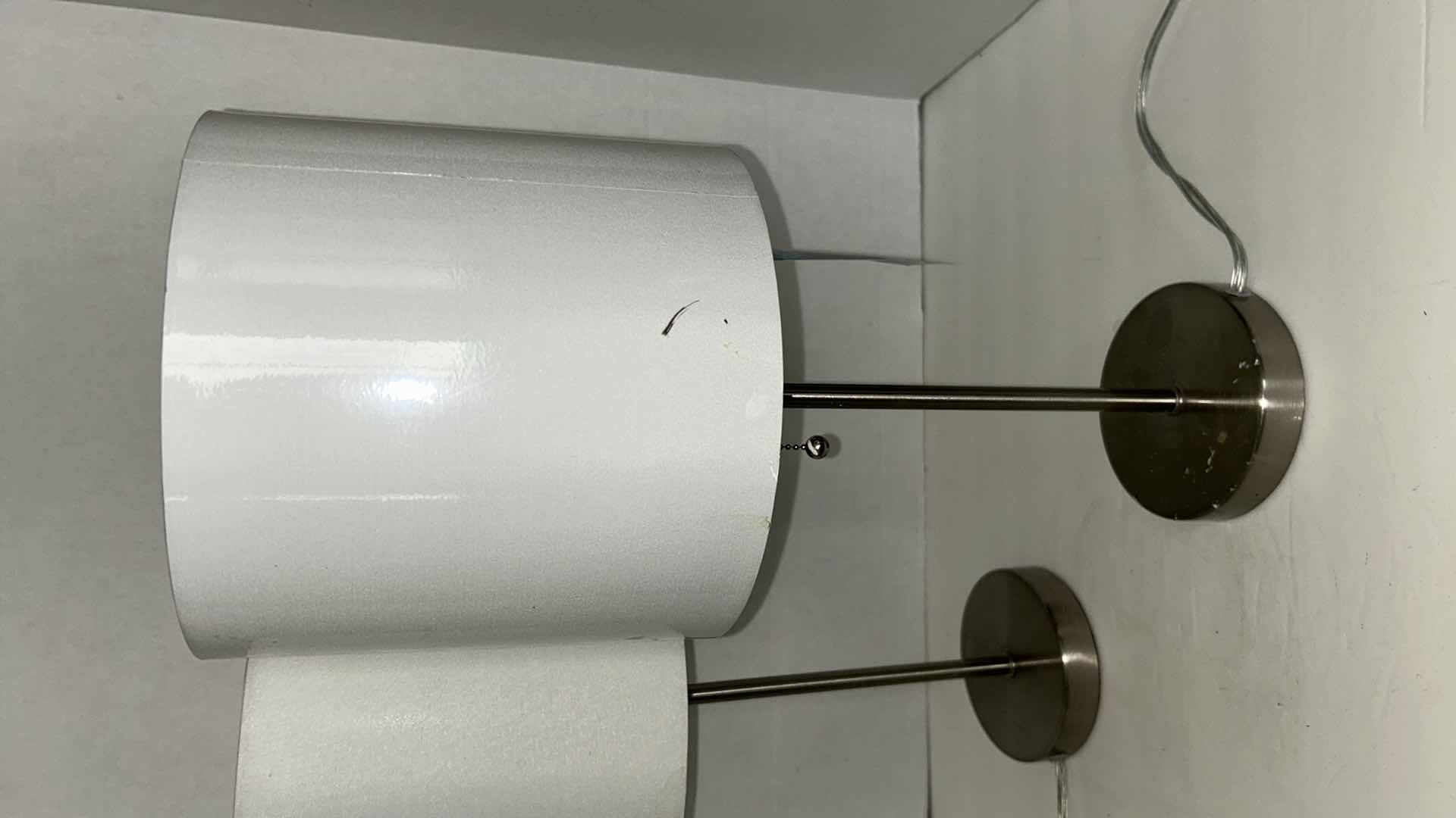 Photo 1 of 2- SILVER BASE W WHITE SHADE TABLE LAMP H 19"