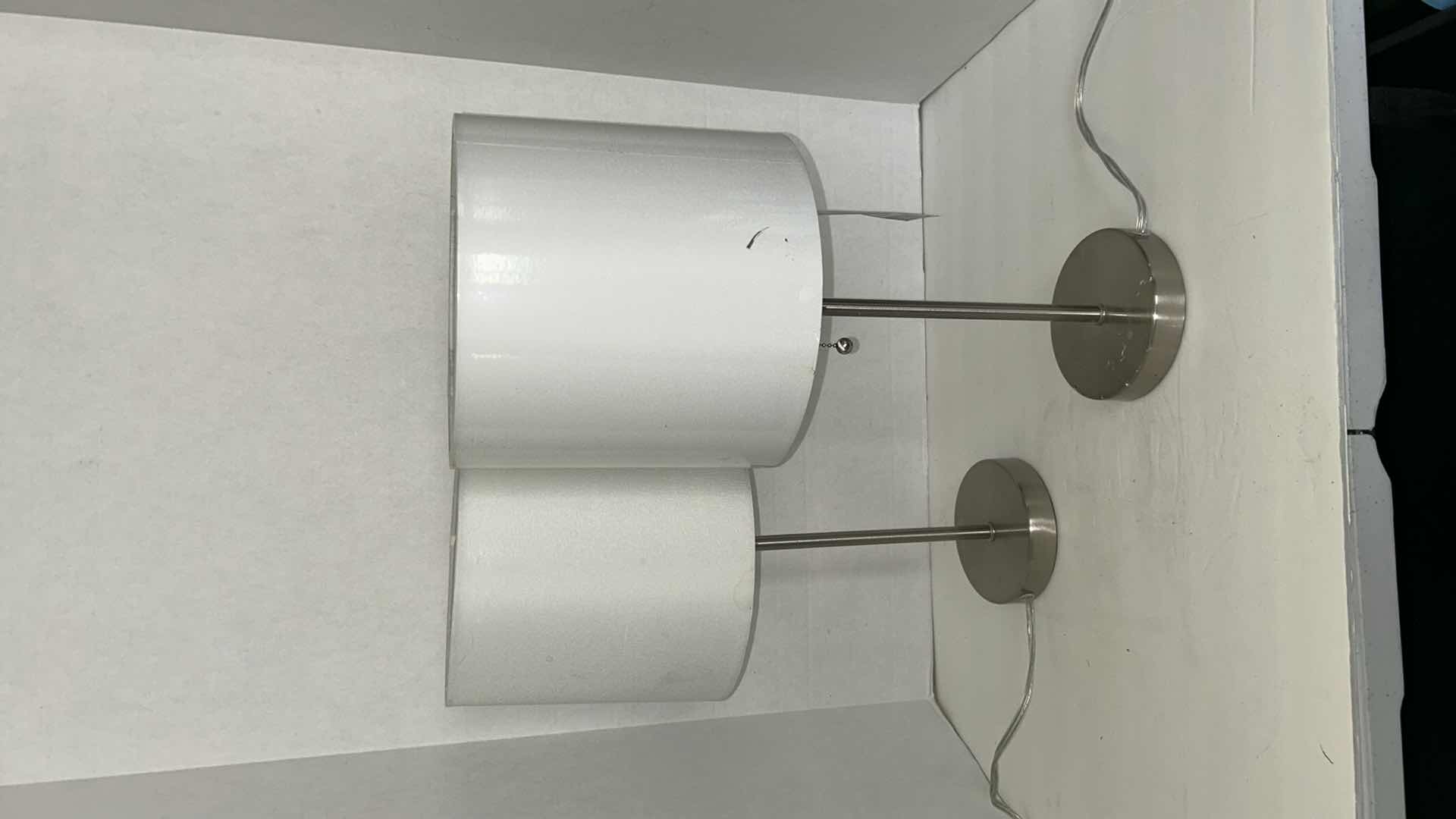 Photo 1 of 2- SILVER BASE W WHITE SHADE TABLE LAMP H 19"