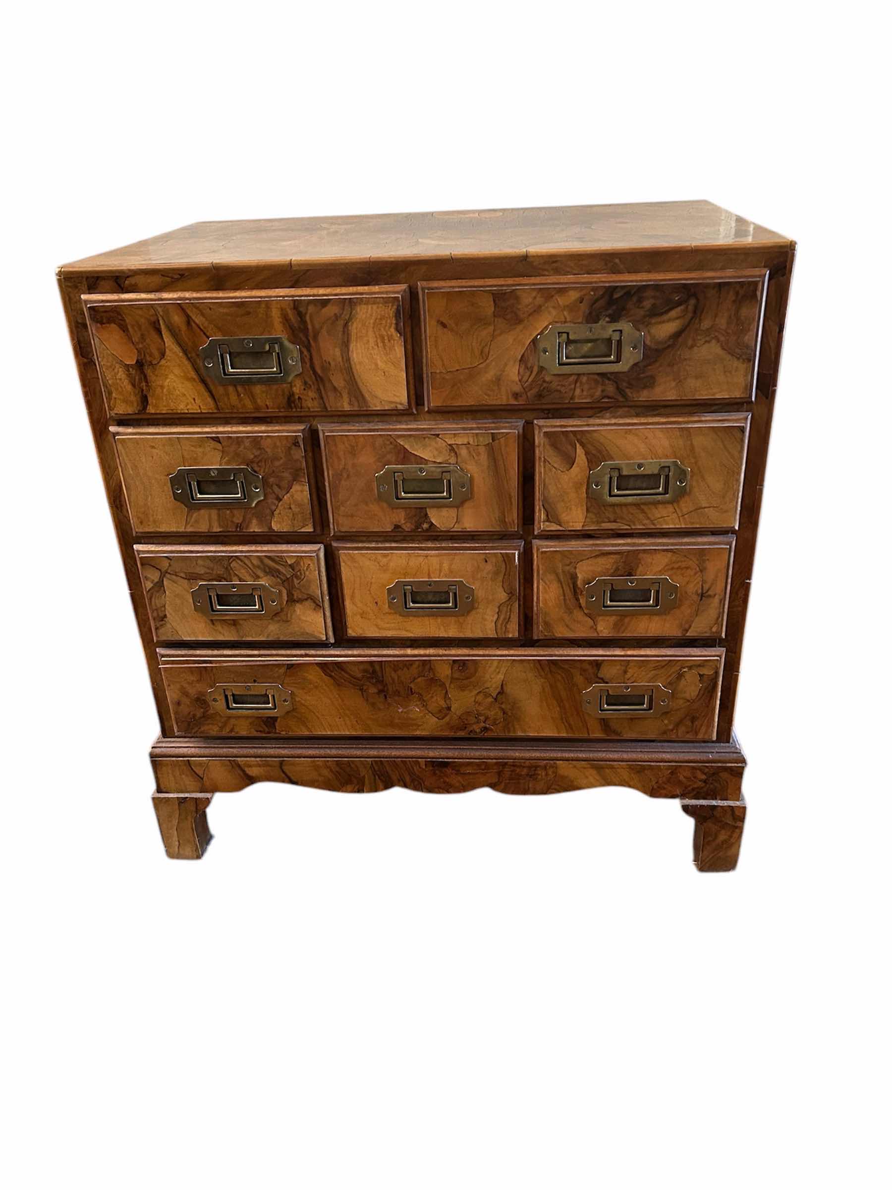 Photo 1 of MID-20TH CENTURY ITALIAN BURLED 9 DRAWER MINIATURE CABINET 16" X 25" H 27"