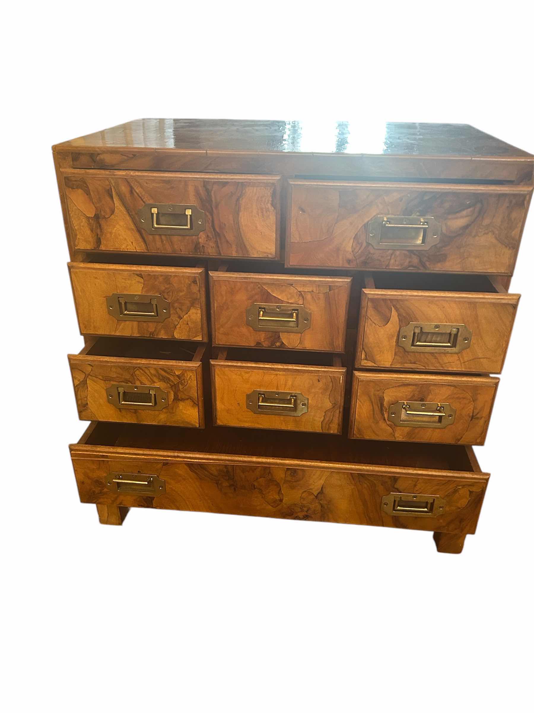 Photo 1 of MID-20TH CENTURY ITALIAN BURLED 9 DRAWER MINIATURE CABINET 16" X 25" H 27"
